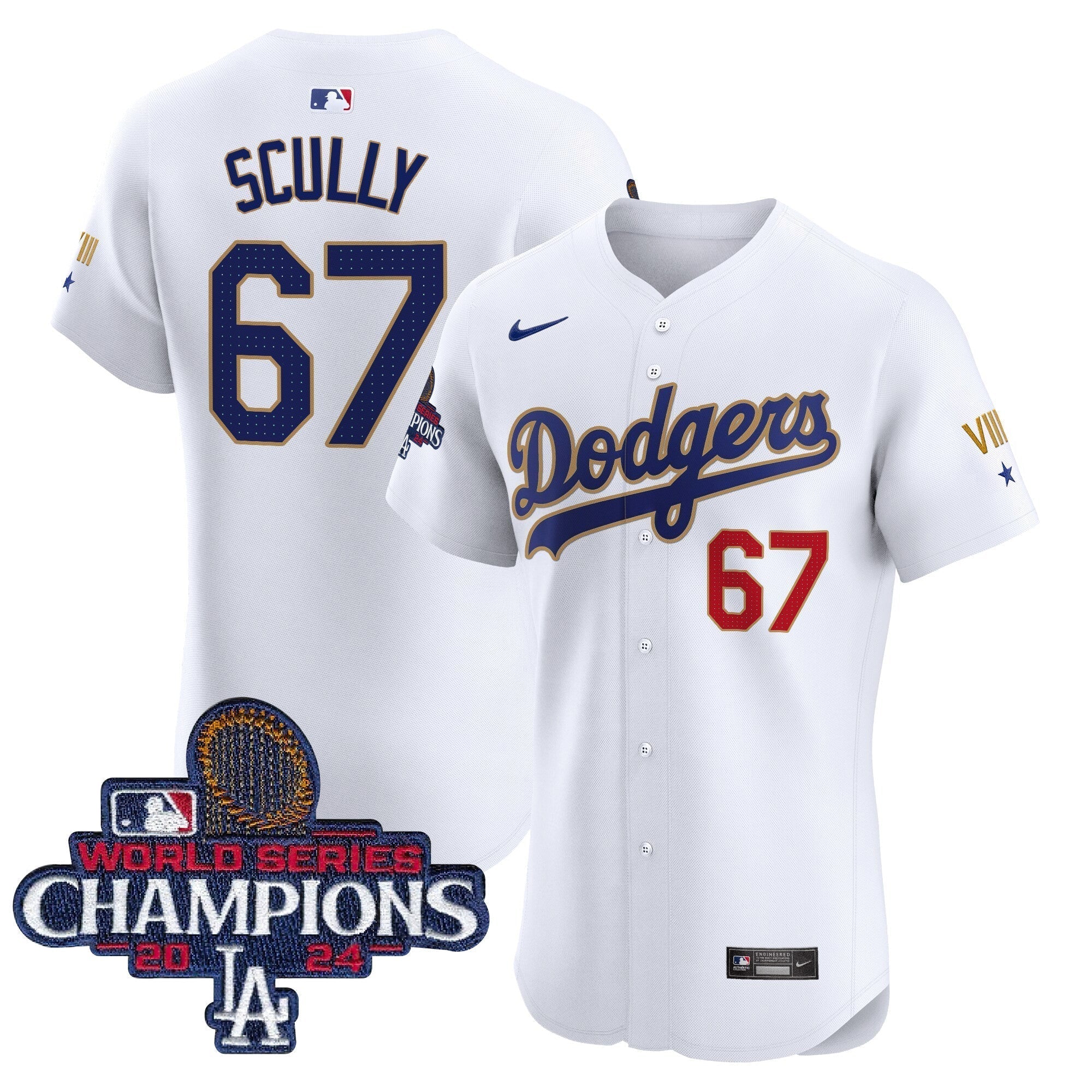 Dodgers 2024 World Series Champions Gold Trim Vapor Premier Elite Jersey V3 - Stitched
