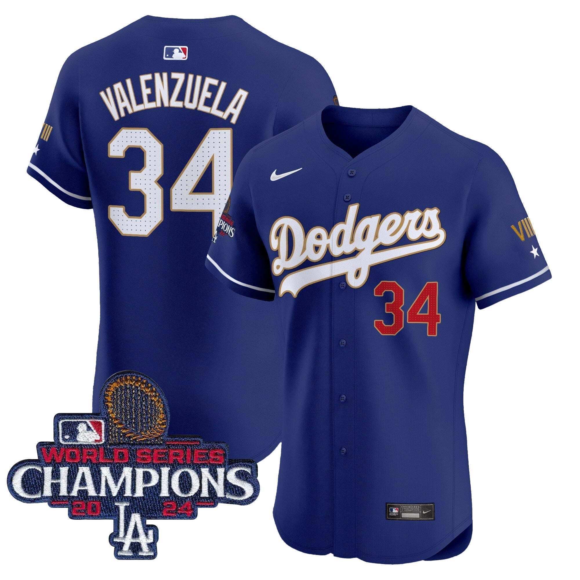 Dodgers 2024 World Series Champions Gold Trim Vapor Premier Elite Jersey V3 - Stitched