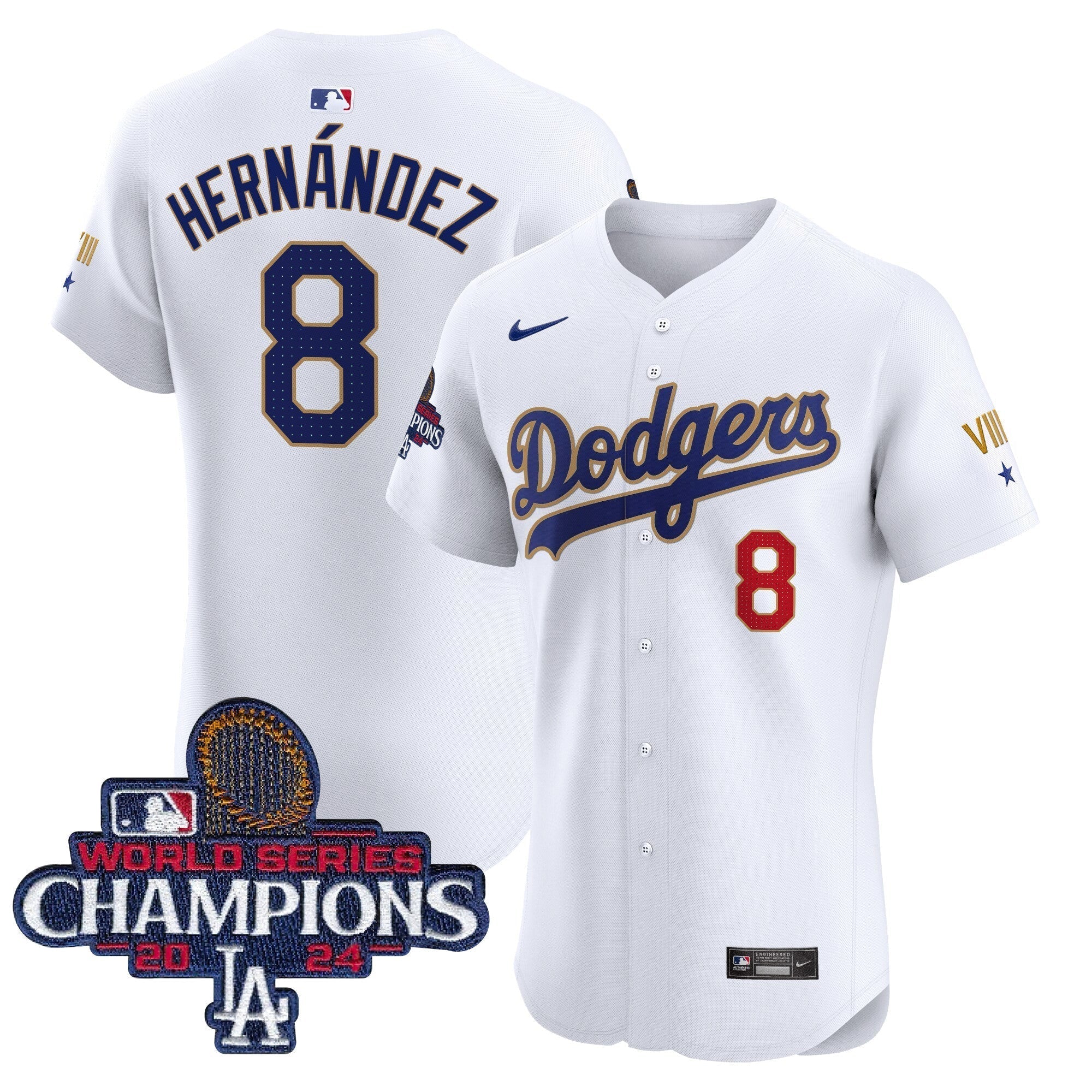 Dodgers 2024 World Series Champions Gold Trim Vapor Premier Elite Jersey V3 - Stitched