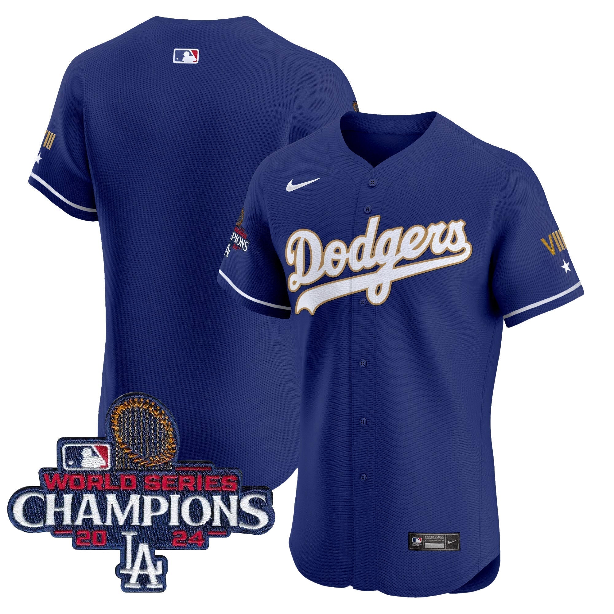 Dodgers 2024 World Series Champions Gold Trim Vapor Premier Elite Jersey V3 - Stitched