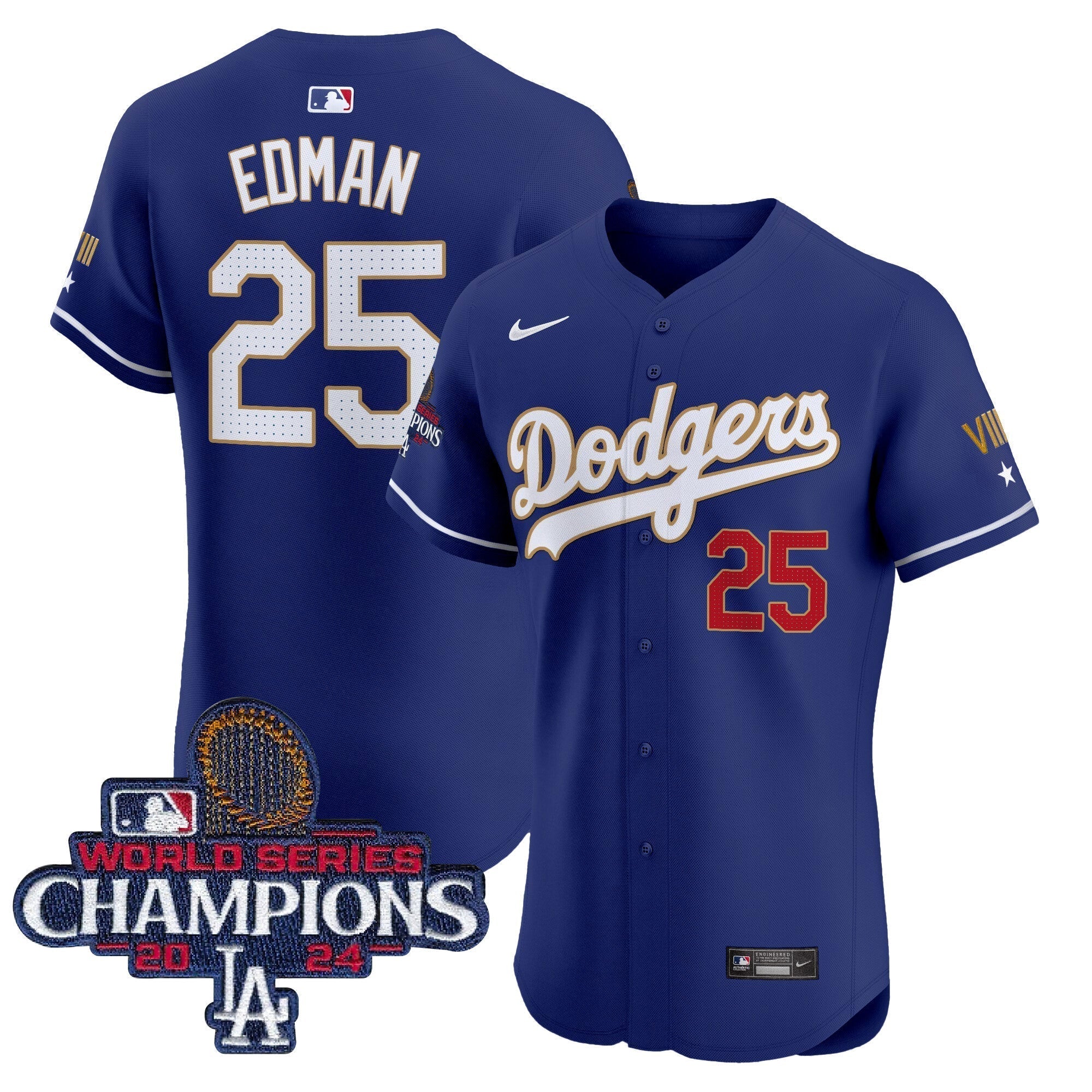 Dodgers 2024 World Series Champions Gold Trim Vapor Premier Elite Jersey V3 - Stitched