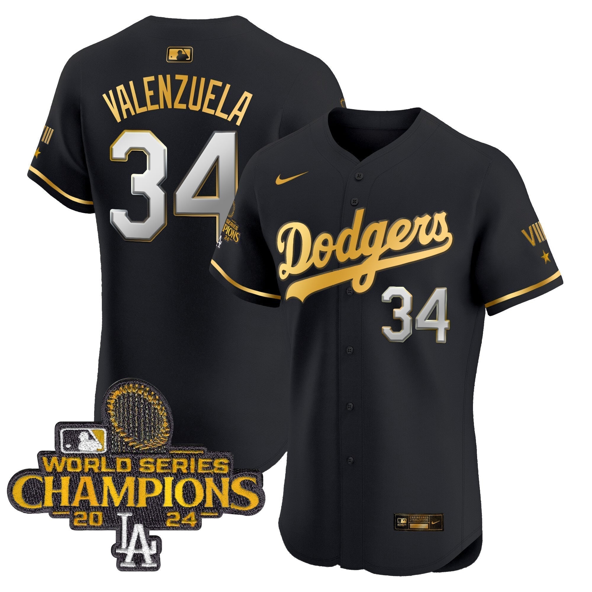 Dodgers 2024 World Series Champions Gold Trim Vapor Premier Elite Jersey V3 - Stitched