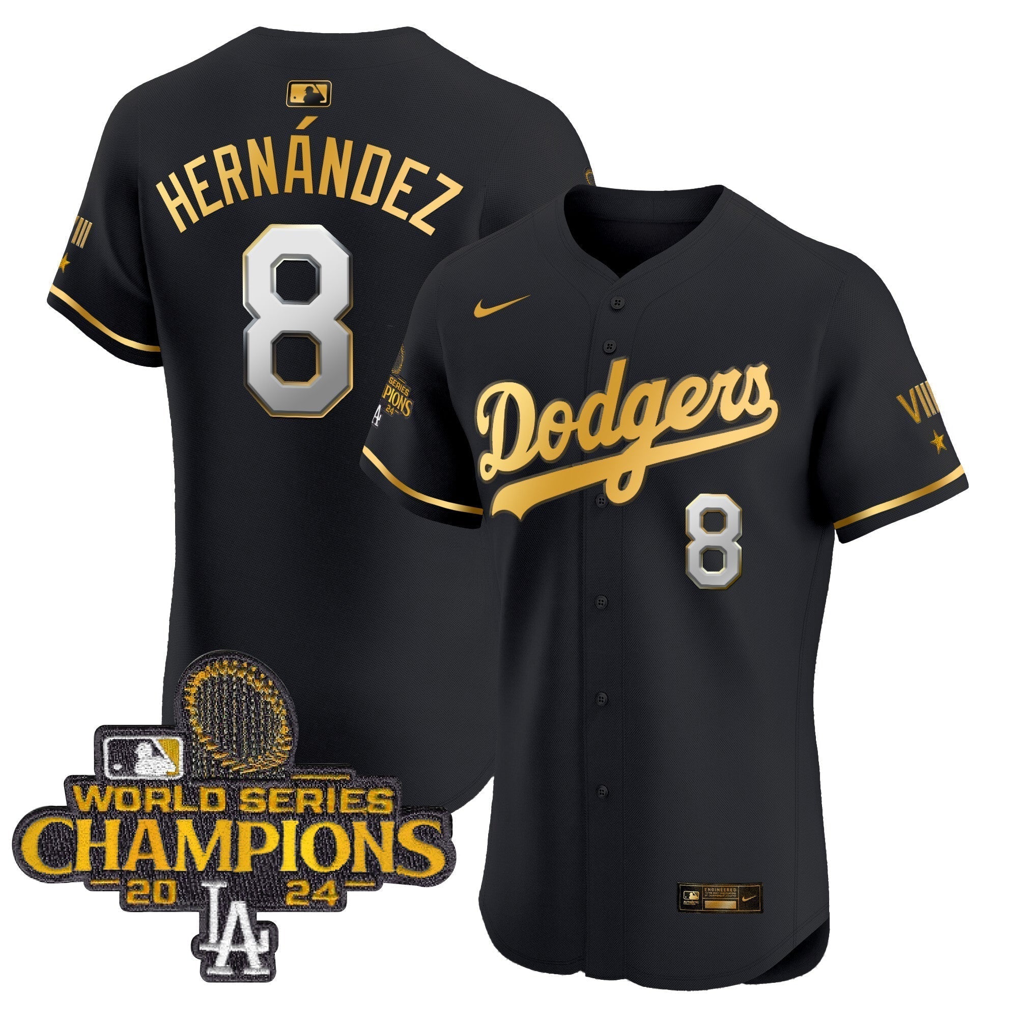 Dodgers 2024 World Series Champions Gold Trim Vapor Premier Elite Jersey V3 - Stitched
