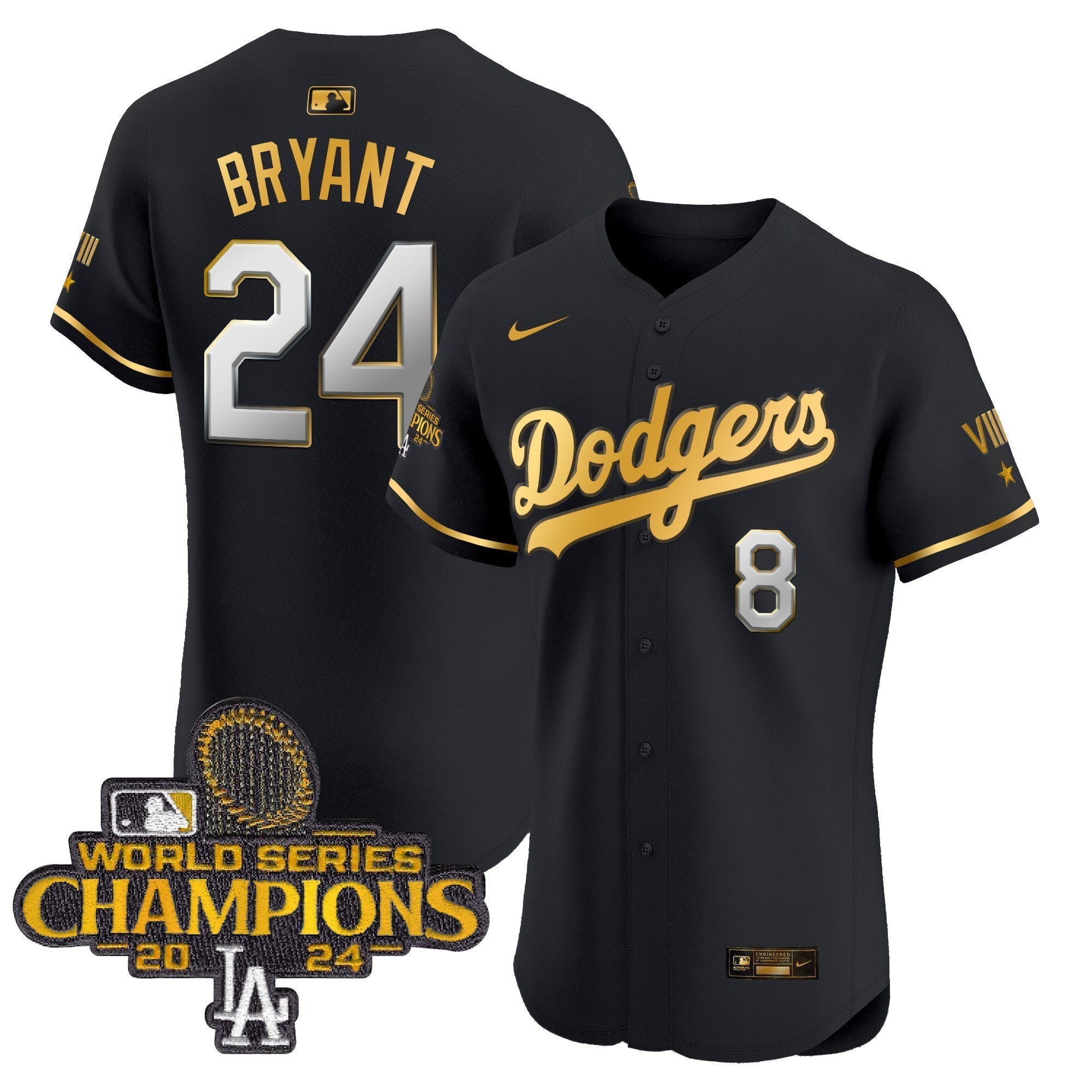 Dodgers 2024 World Series Champions Gold Trim Vapor Premier Elite Jersey V3 - Stitched