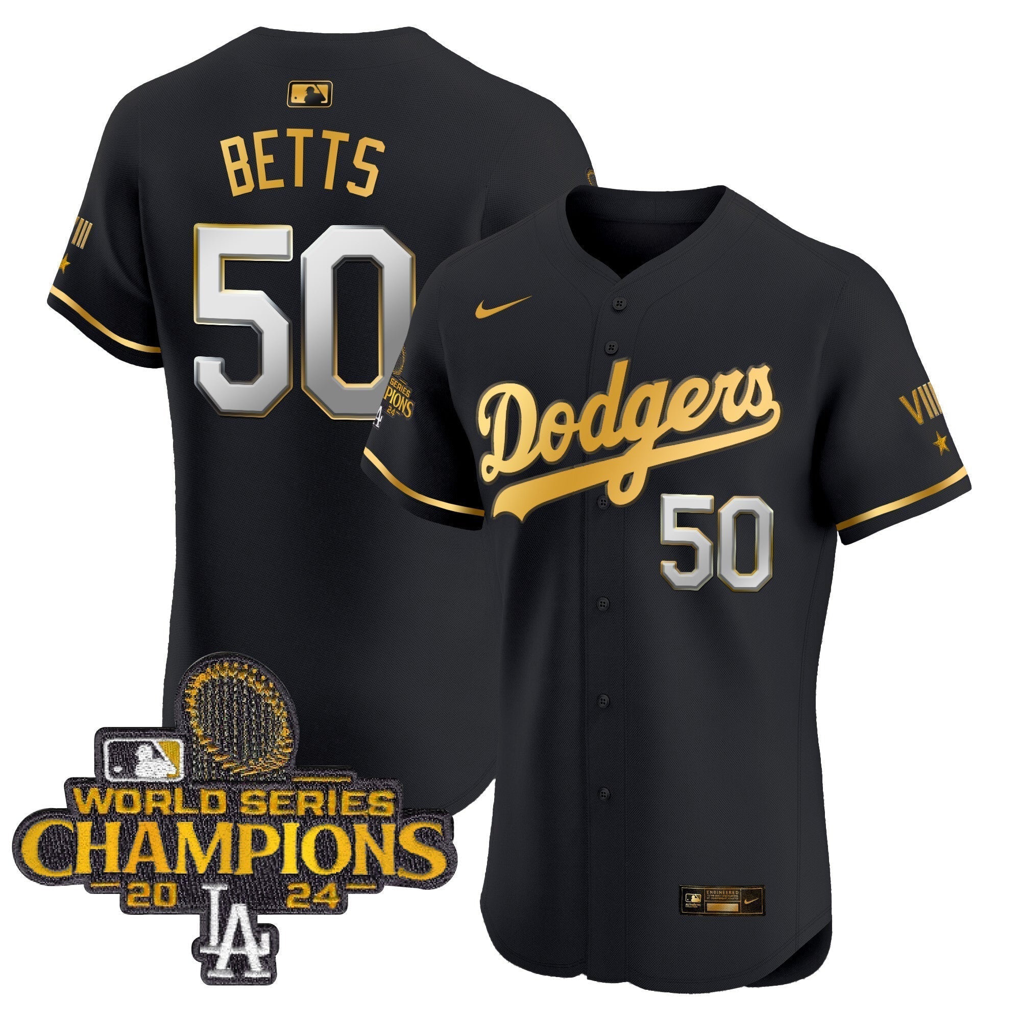 Dodgers 2024 World Series Champions Gold Trim Vapor Premier Elite Jersey V3 - Stitched