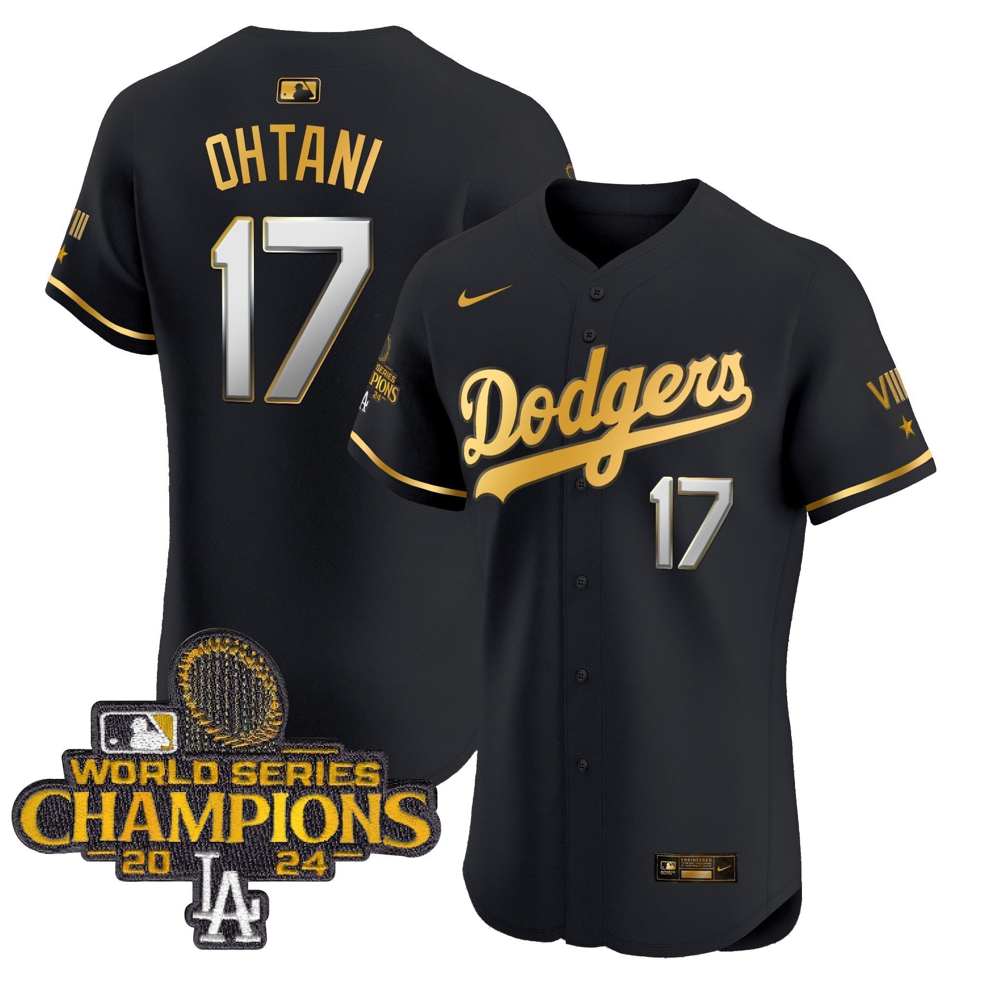 Dodgers 2024 World Series Champions Gold Trim Vapor Premier Elite Jersey V3 - Stitched