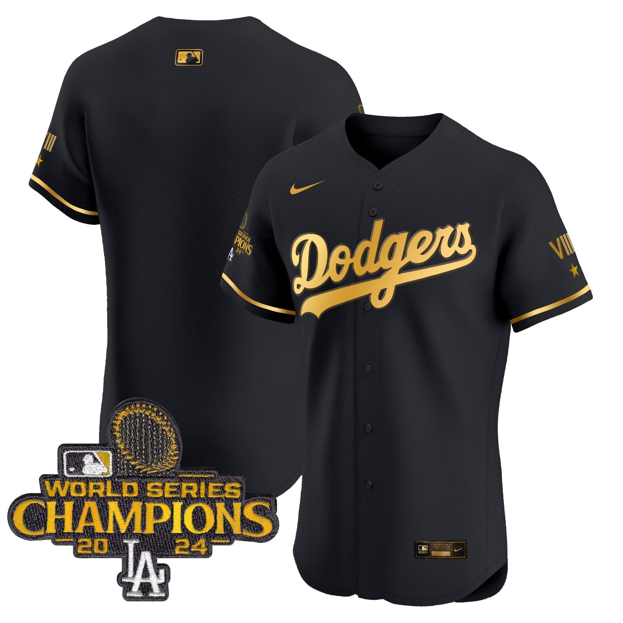 Dodgers 2024 World Series Champions Gold Trim Vapor Premier Elite Jersey V3 - Stitched