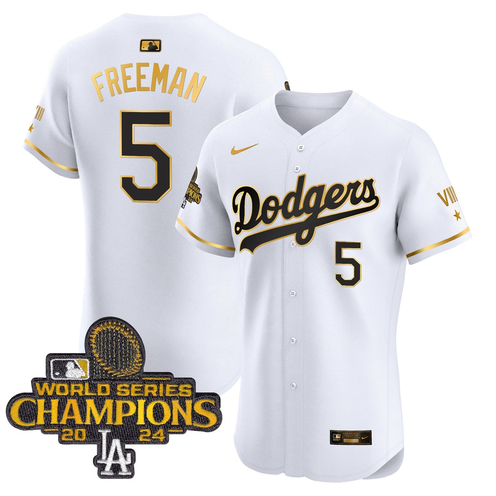 Dodgers 2024 World Series Champions Gold Trim Vapor Premier Elite Jersey V3 - Stitched