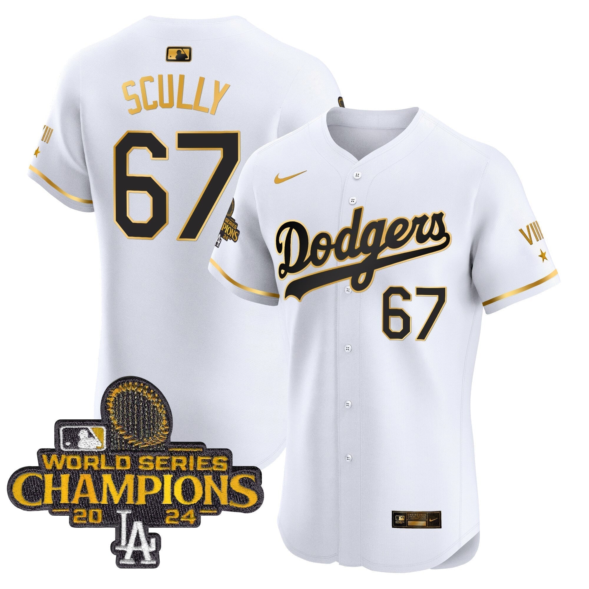 Dodgers 2024 World Series Champions Gold Trim Vapor Premier Elite Jersey V3 - Stitched