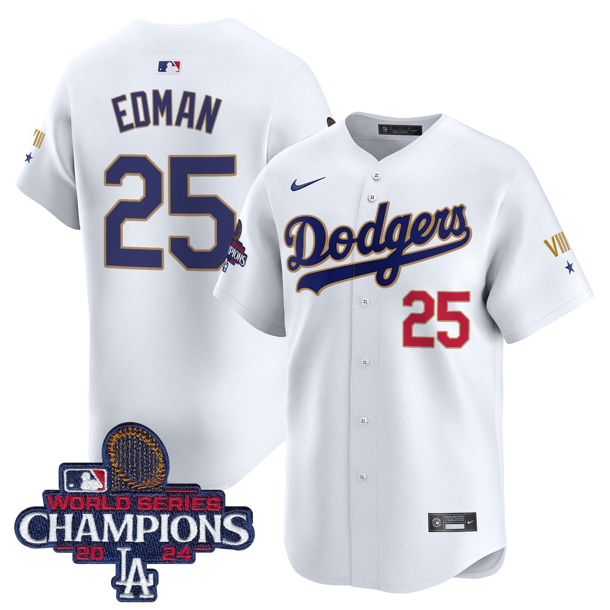 Dodgers 2024 World Series Champions Gold Trim Vapor Premier Limited Jersey - Stitched