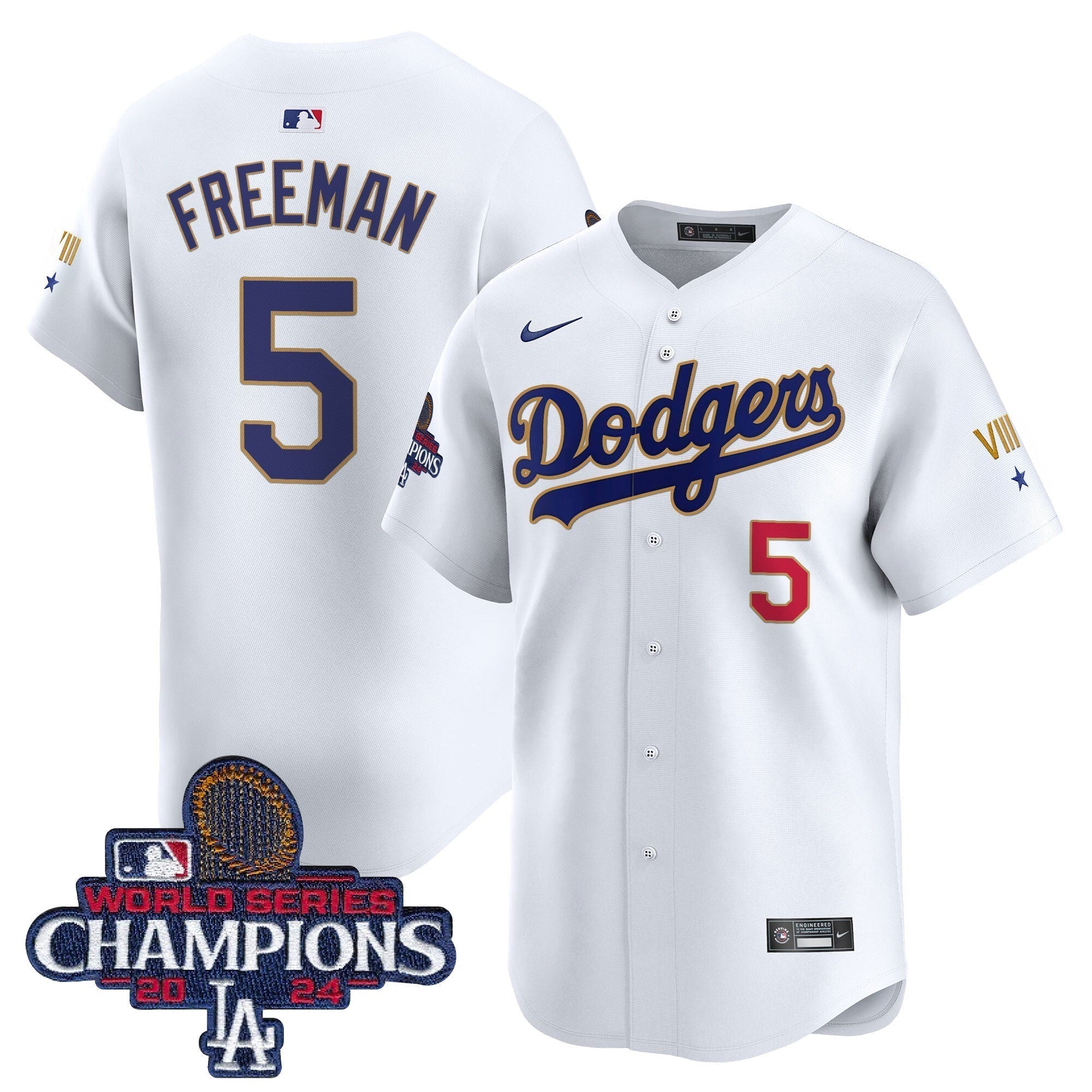 Dodgers 2024 World Series Champions Gold Trim Vapor Premier Limited Jersey - Stitched