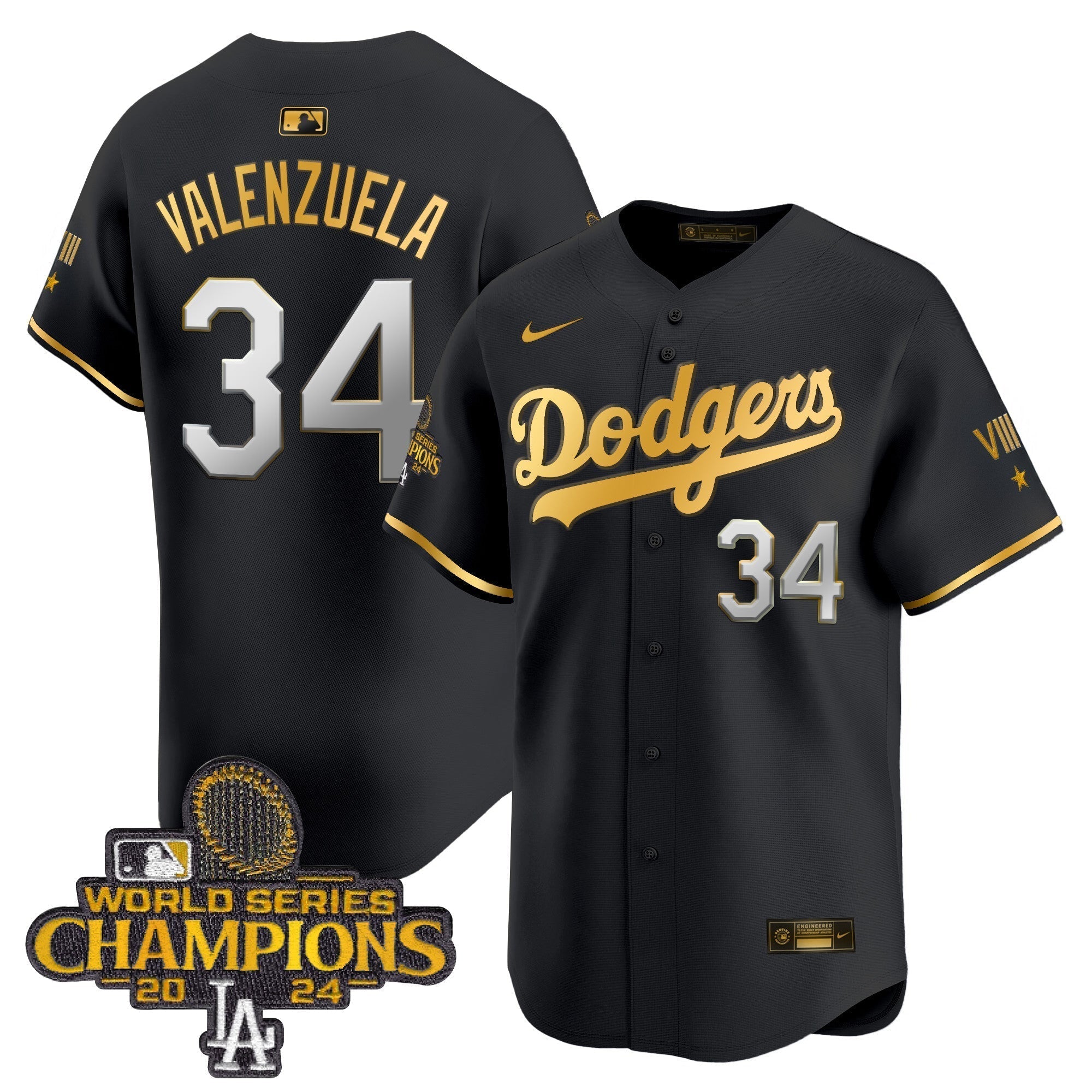 Dodgers 2024 World Series Champions Gold Trim Vapor Premier Limited Jersey - Stitched