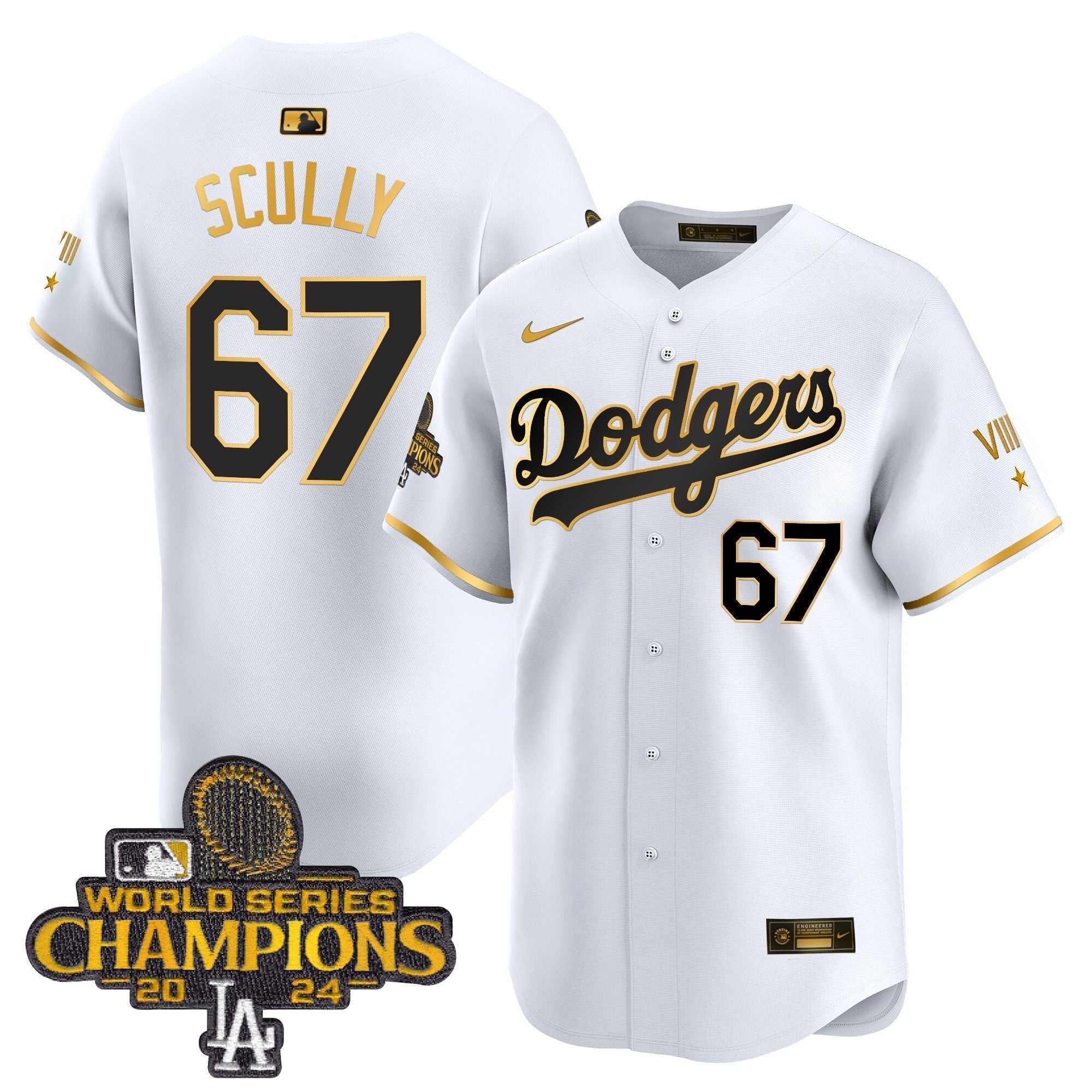 Dodgers 2024 World Series Champions Gold Trim Vapor Premier Limited Jersey - Stitched