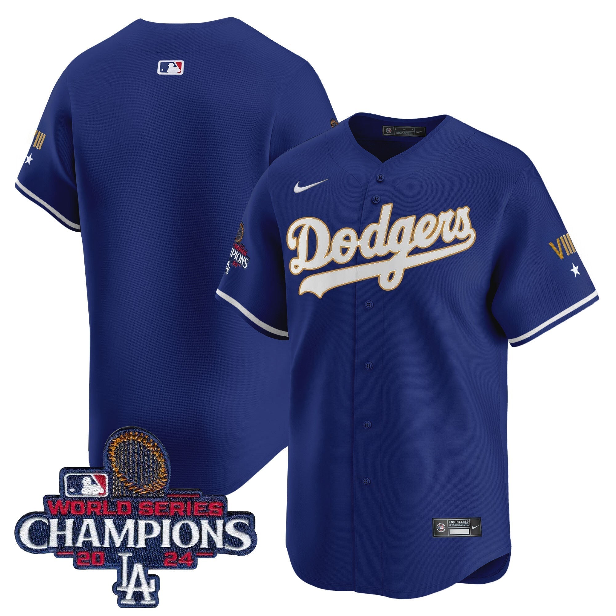 Dodgers 2024 World Series Champions Gold Trim Vapor Premier Limited Jersey - Stitched