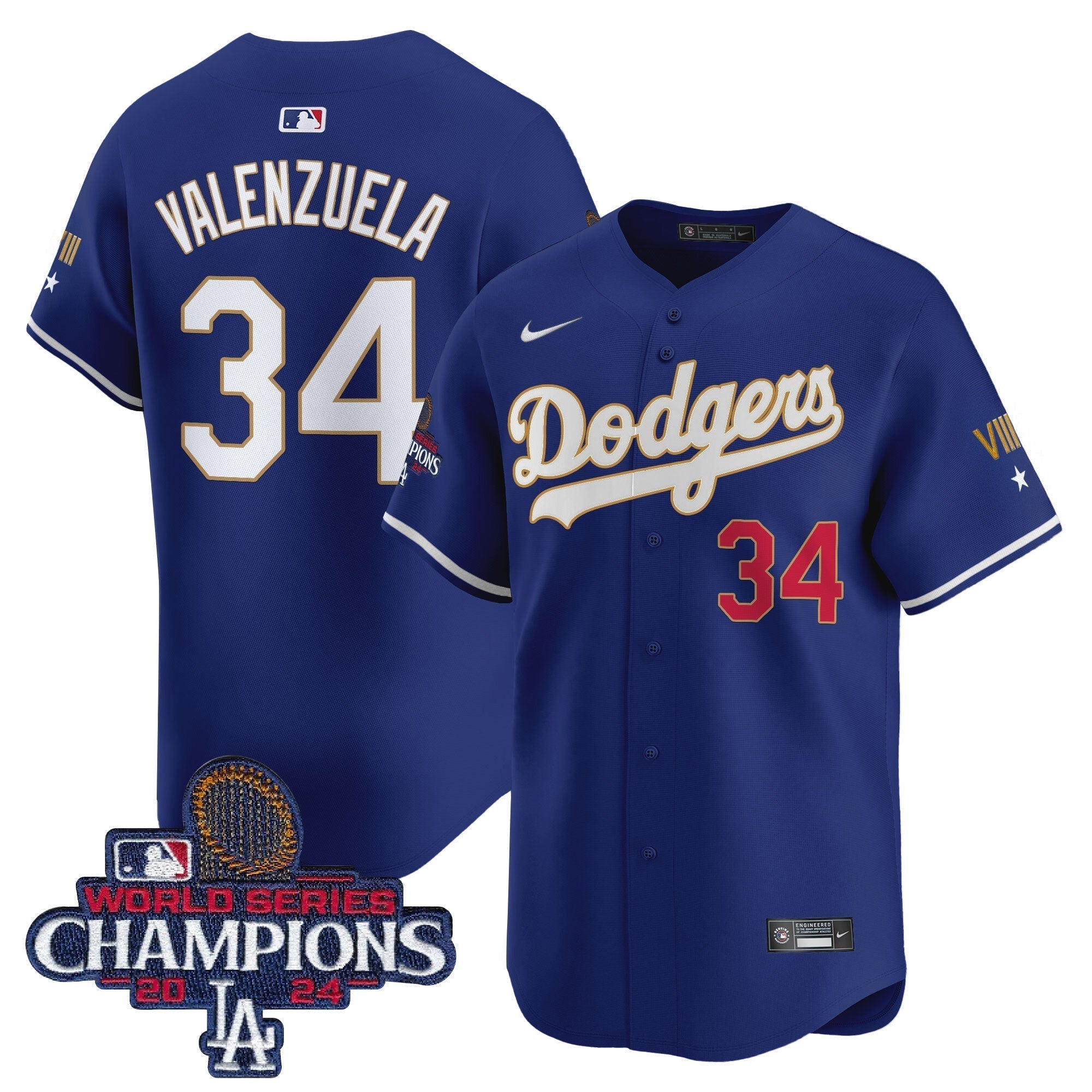 Dodgers 2024 World Series Champions Gold Trim Vapor Premier Limited Jersey - Stitched