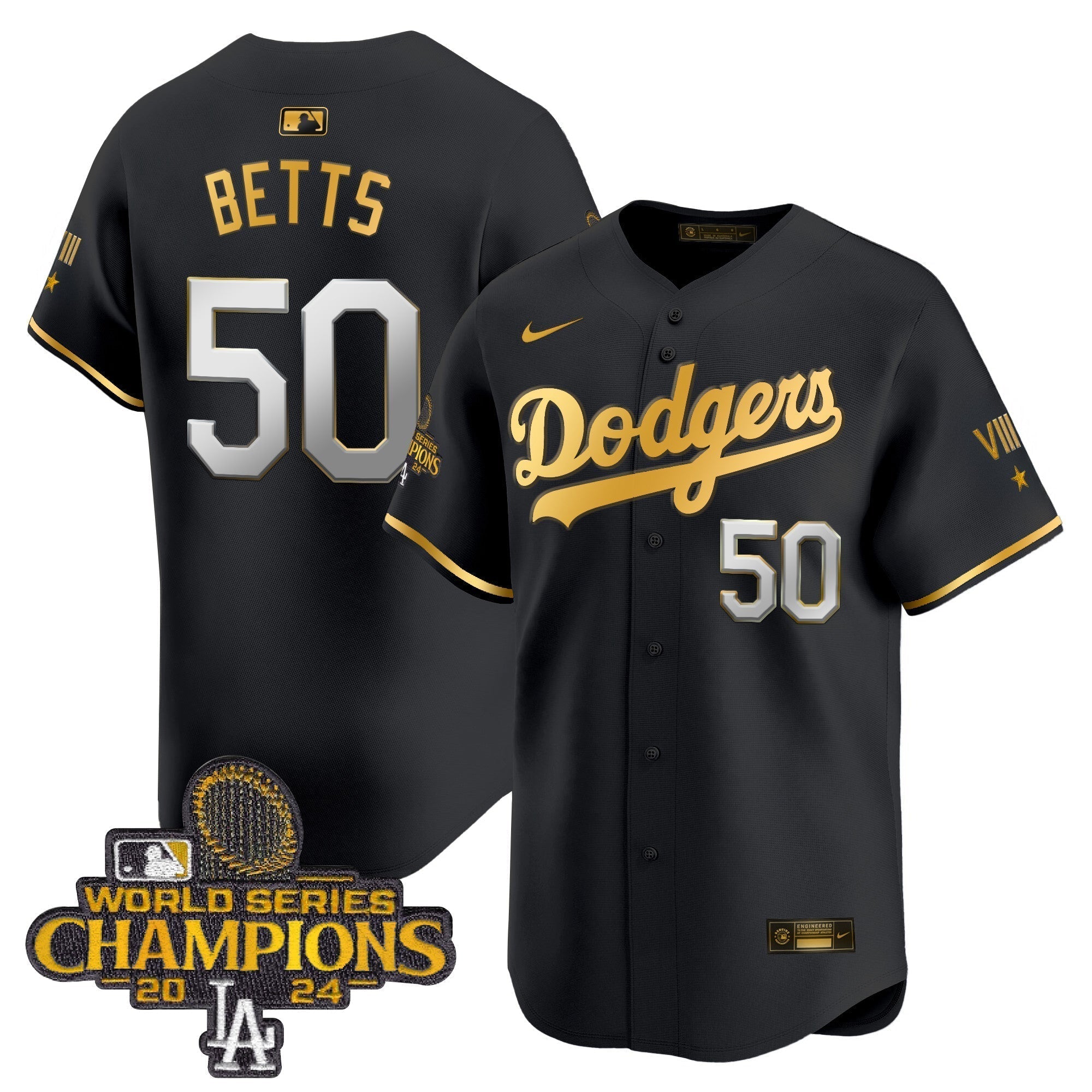 Dodgers 2024 World Series Champions Gold Trim Vapor Premier Limited Jersey - Stitched