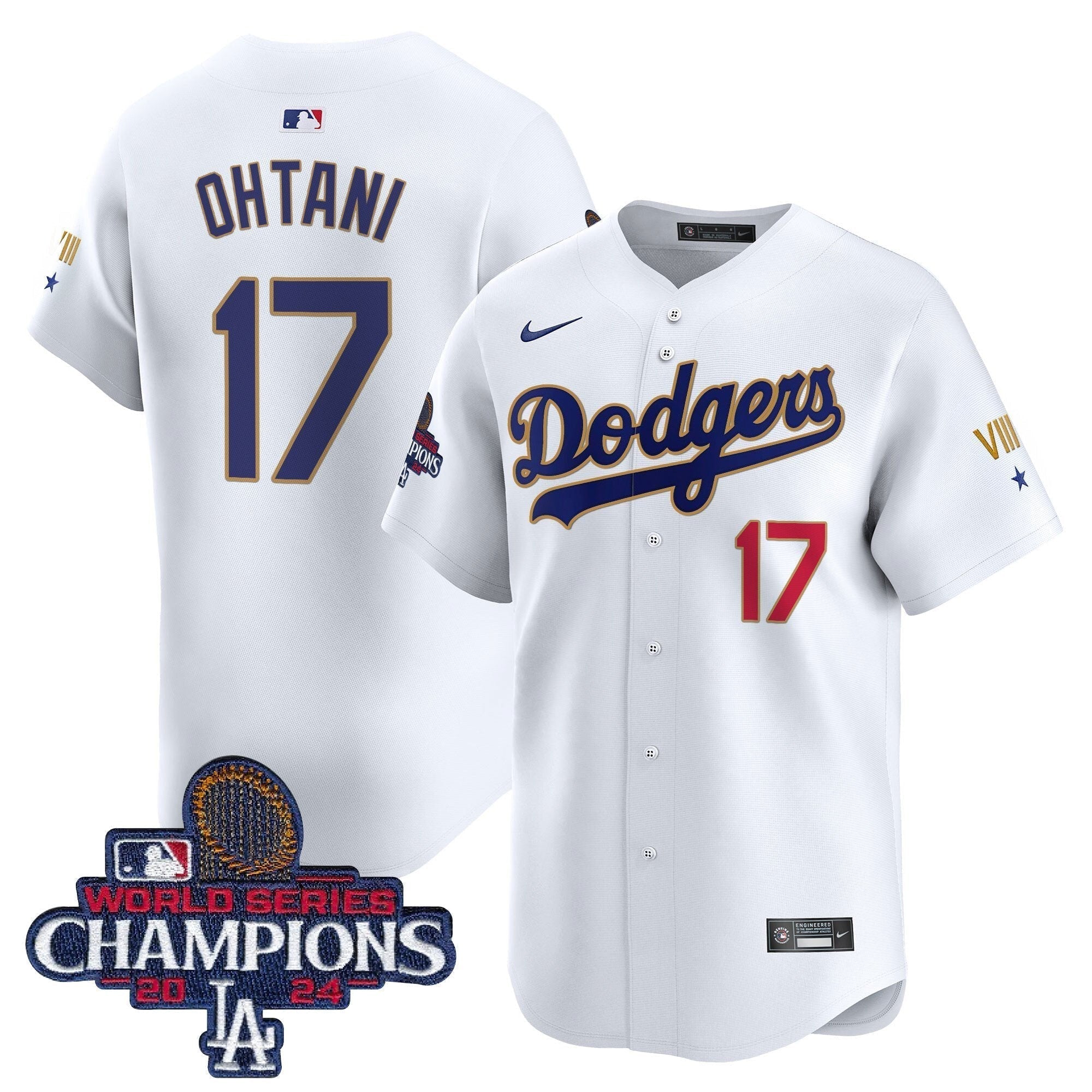 Dodgers 2024 World Series Champions Gold Trim Vapor Premier Limited Jersey - Stitched
