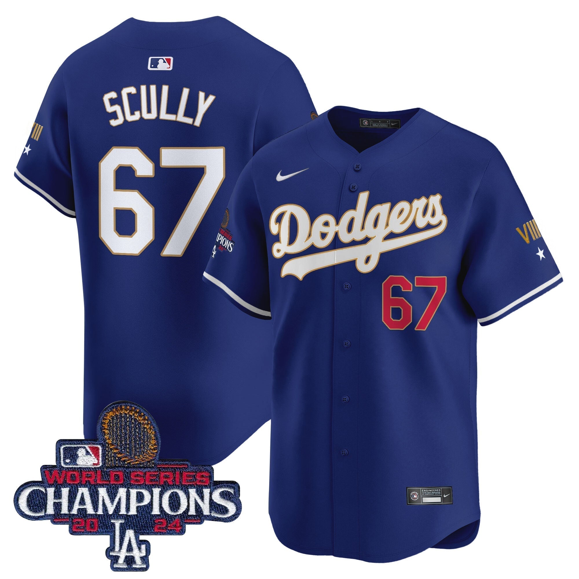 Dodgers 2024 World Series Champions Gold Trim Vapor Premier Limited Jersey - Stitched