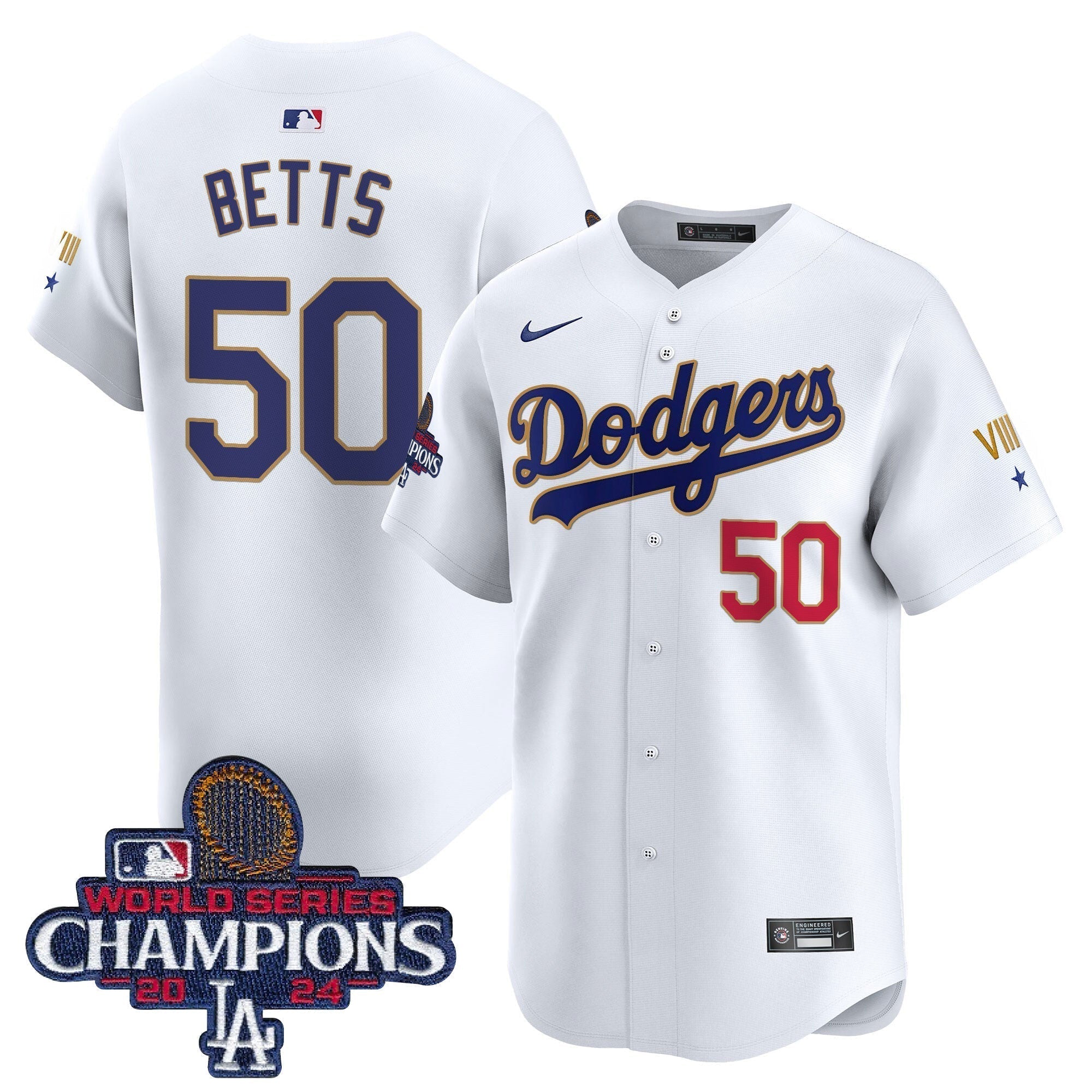 Dodgers 2024 World Series Champions Gold Trim Vapor Premier Limited Jersey - Stitched
