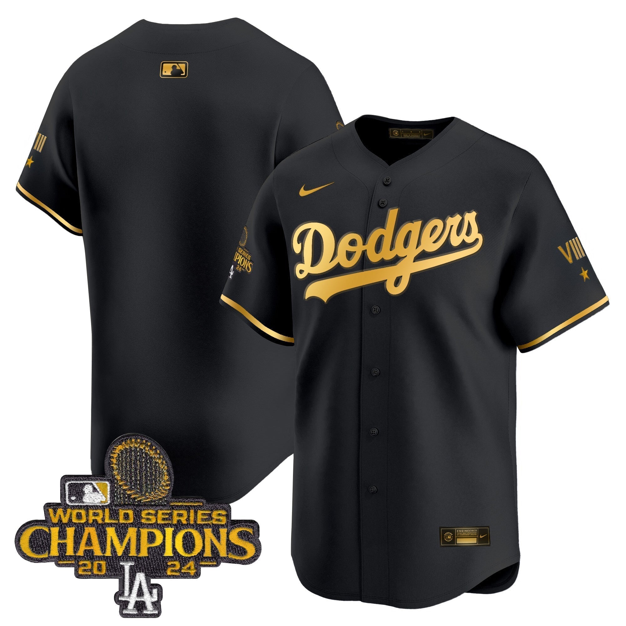 Dodgers 2024 World Series Champions Gold Trim Vapor Premier Limited Jersey - Stitched