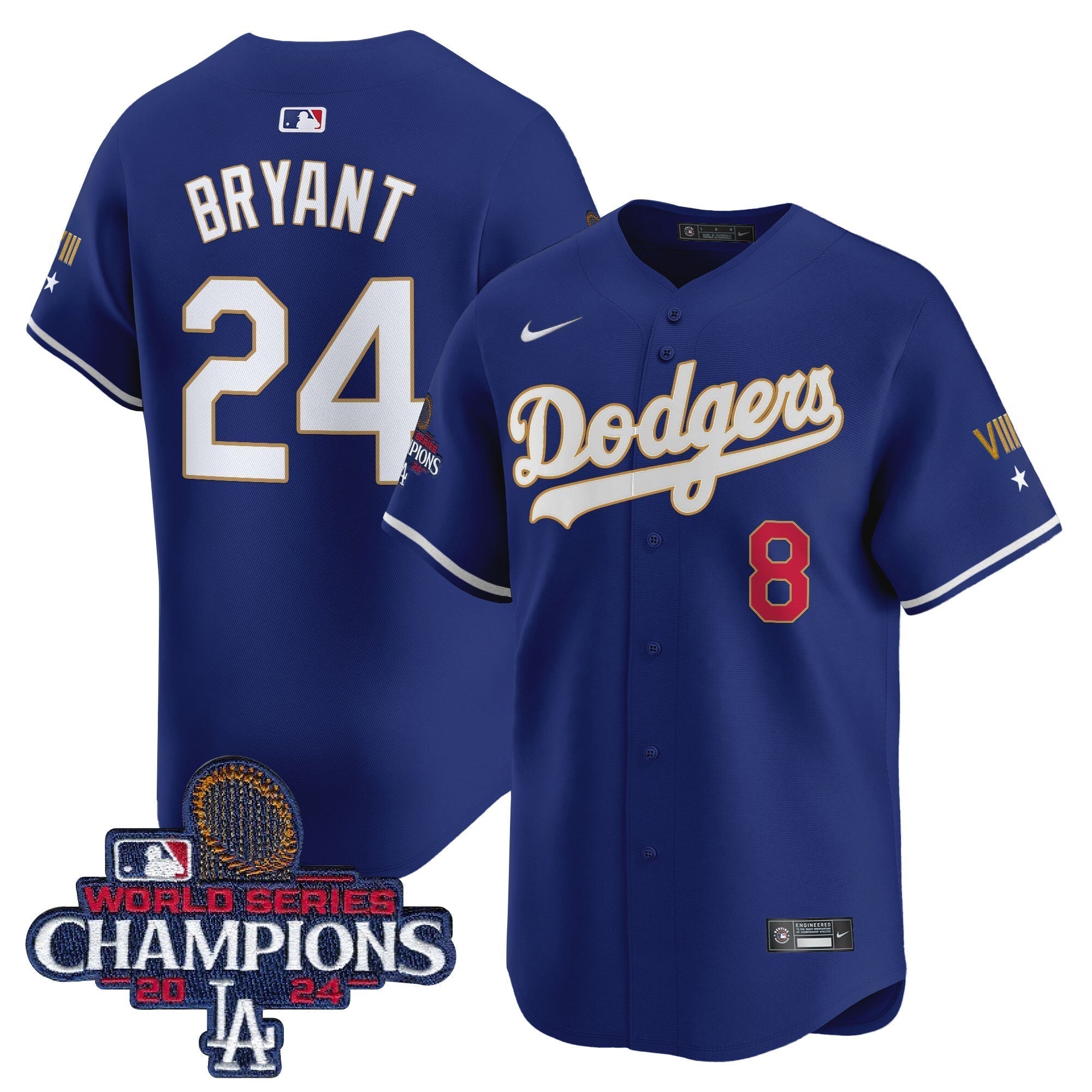Dodgers 2024 World Series Champions Gold Trim Vapor Premier Limited Jersey - Stitched