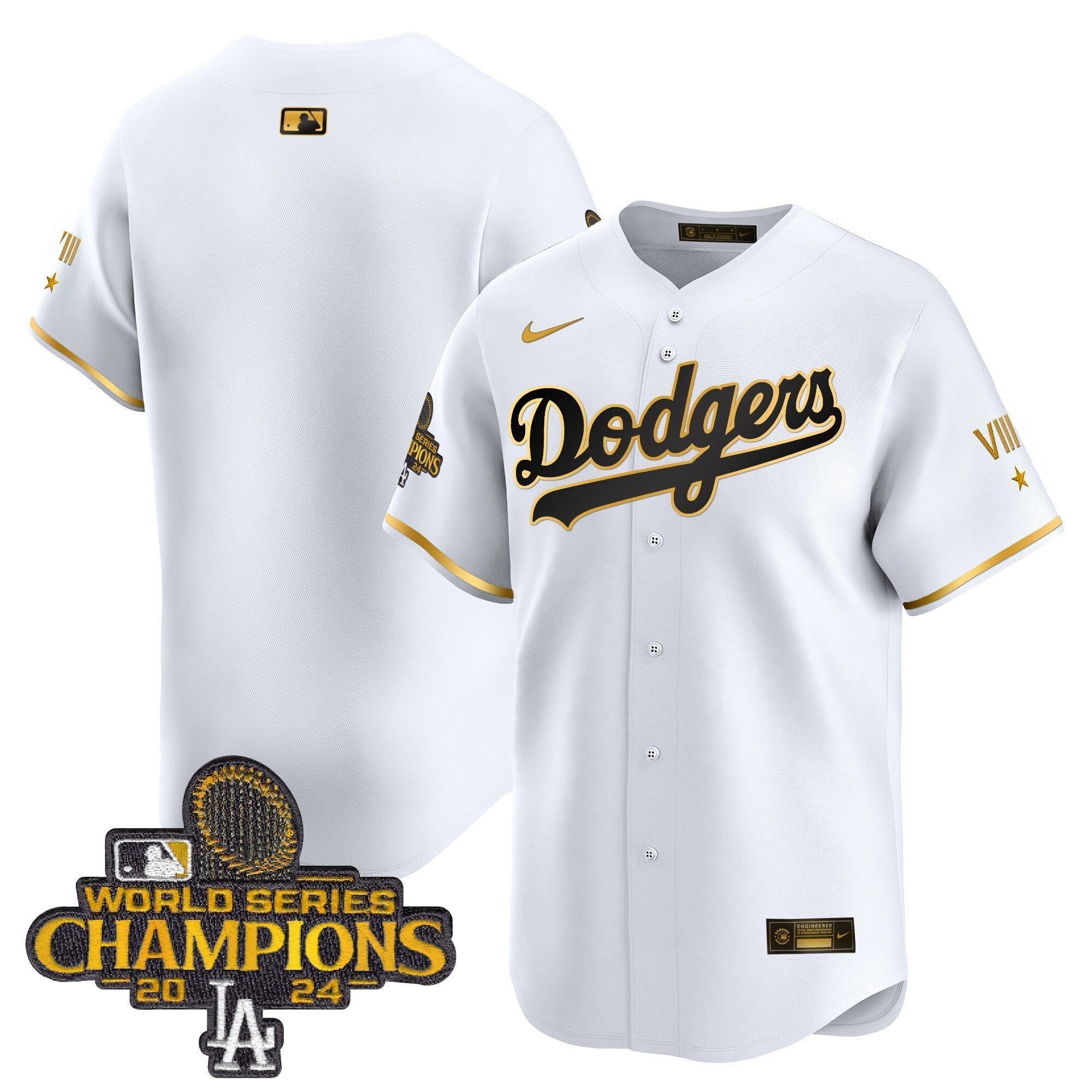Dodgers 2024 World Series Champions Gold Trim Vapor Premier Limited Jersey - Stitched