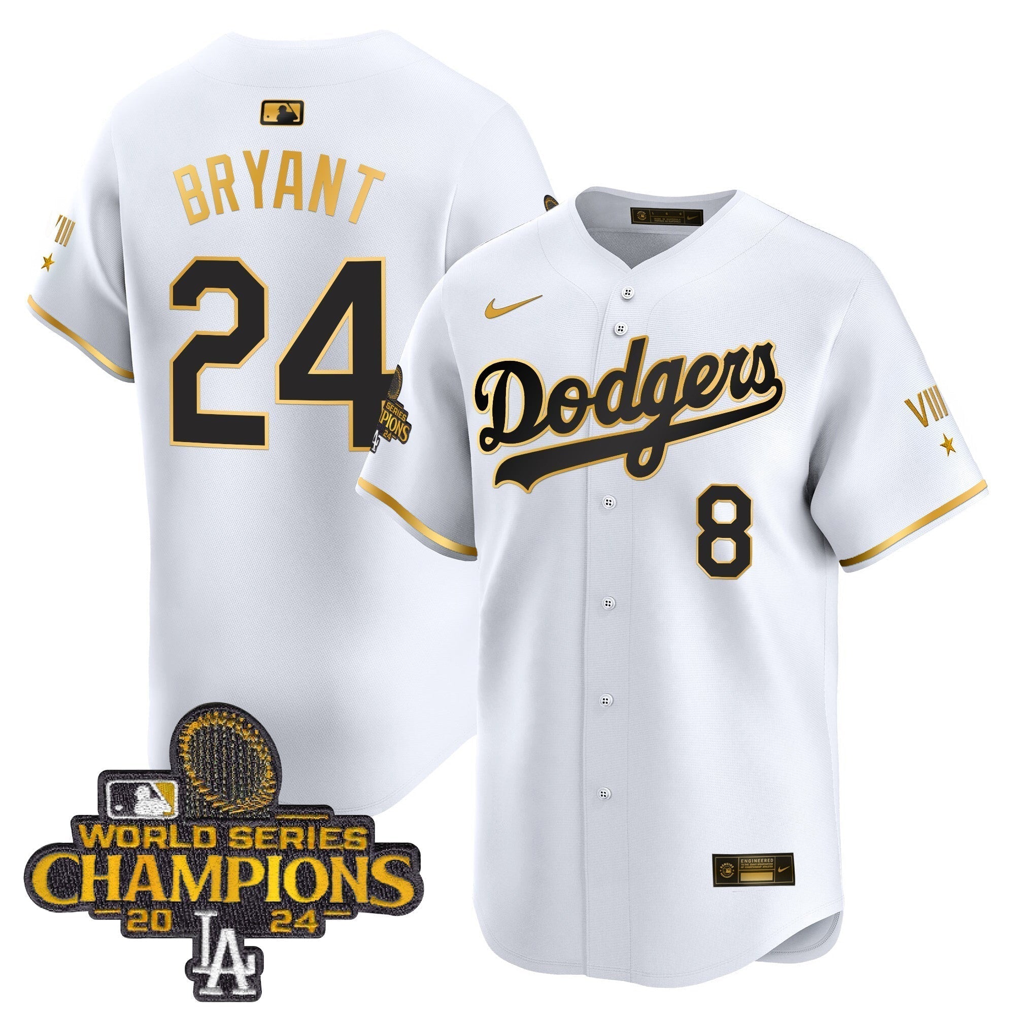 Dodgers 2024 World Series Champions Gold Trim Vapor Premier Limited Jersey - Stitched