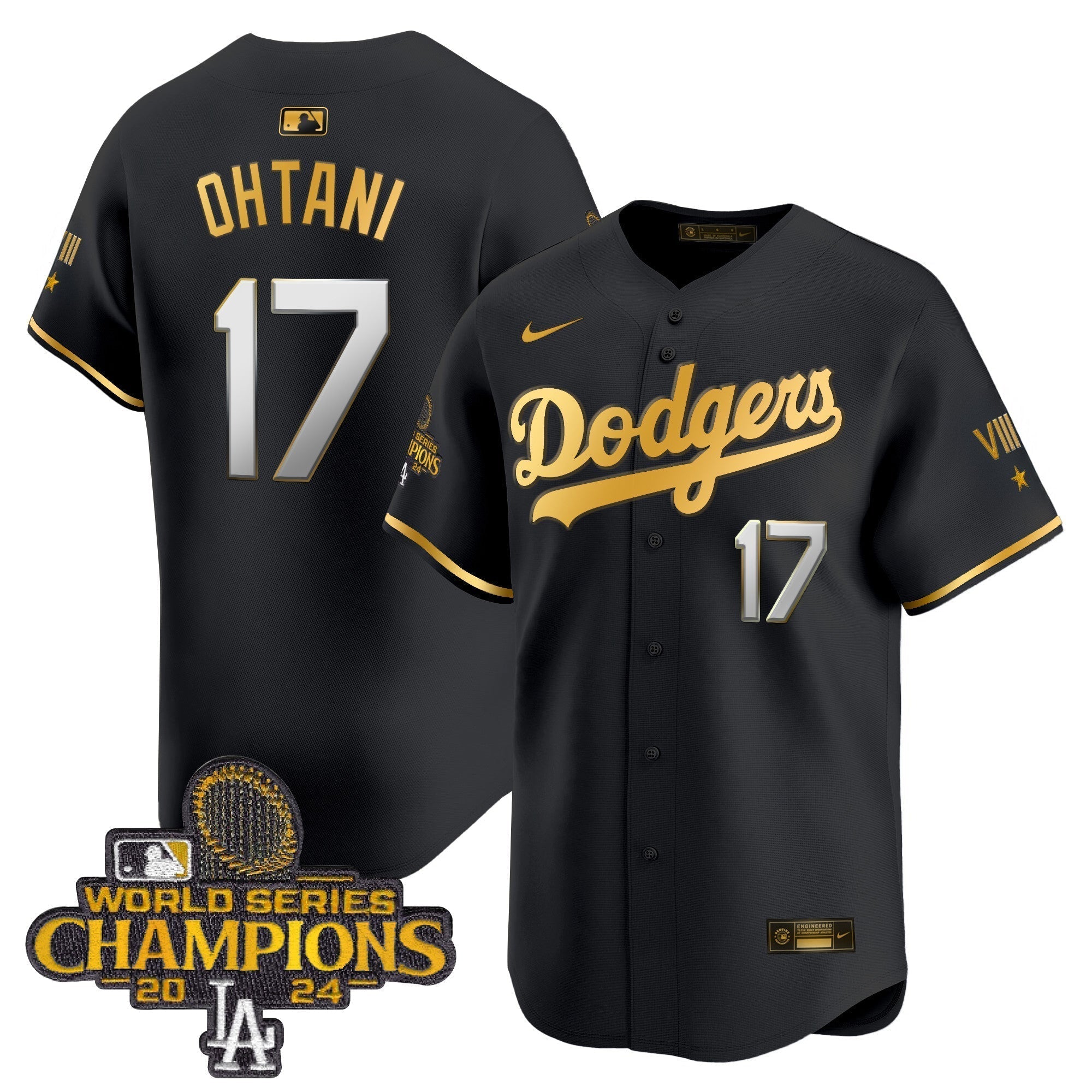Dodgers 2024 World Series Champions Gold Trim Vapor Premier Limited Jersey - Stitched