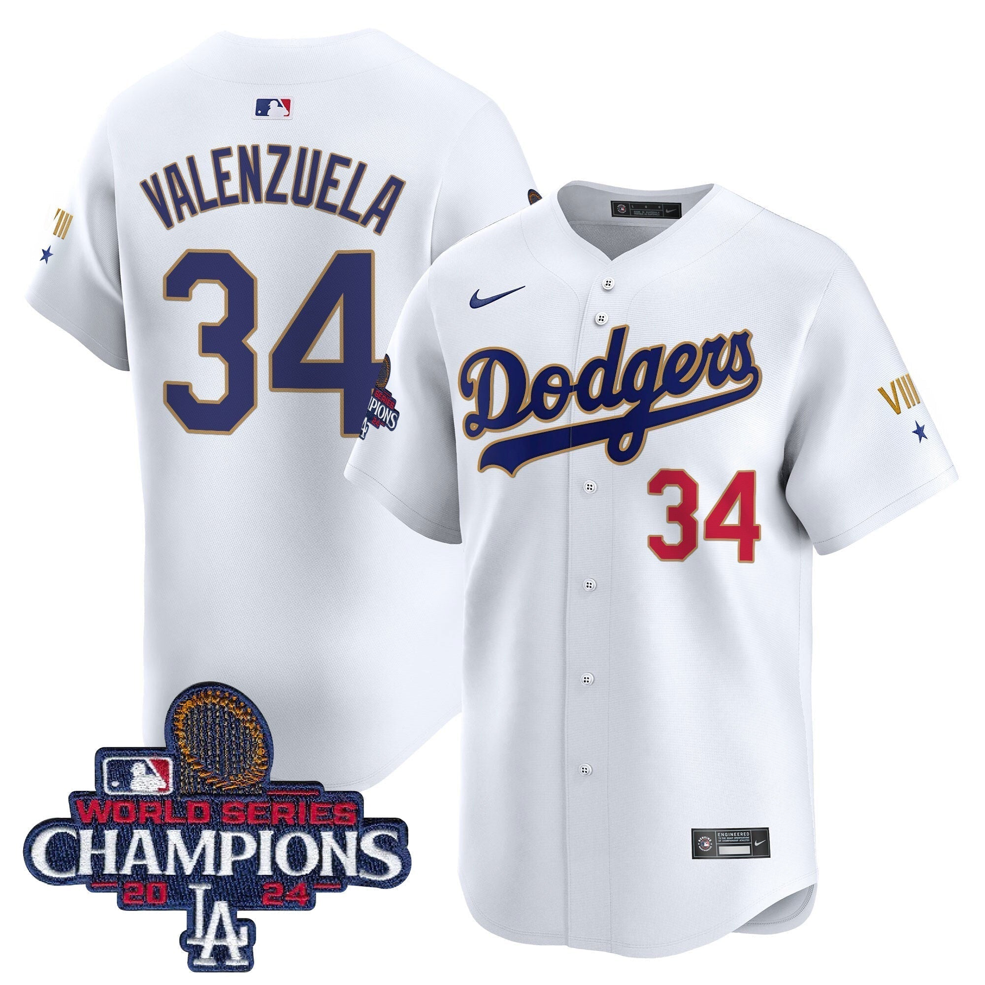 Dodgers 2024 World Series Champions Gold Trim Vapor Premier Limited Jersey - Stitched