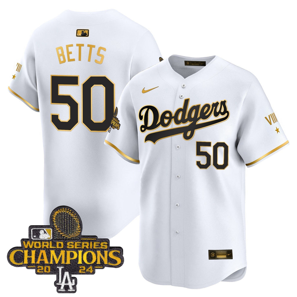Dodgers 2024 World Series Champions Gold Trim Vapor Premier Limited Jersey - Stitched