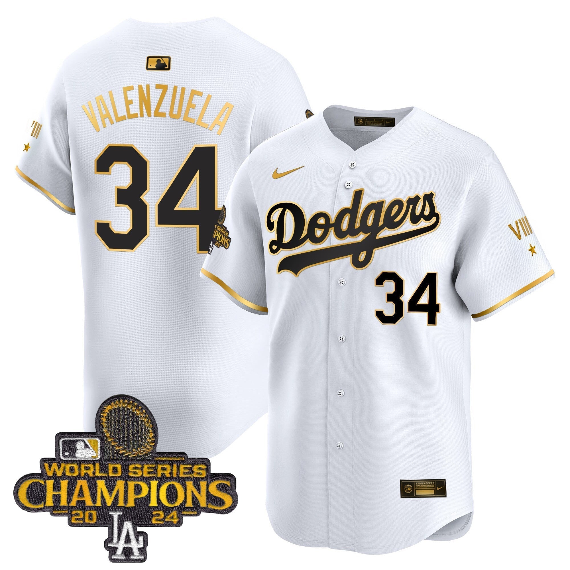 Dodgers 2024 World Series Champions Gold Trim Vapor Premier Limited Jersey - Stitched