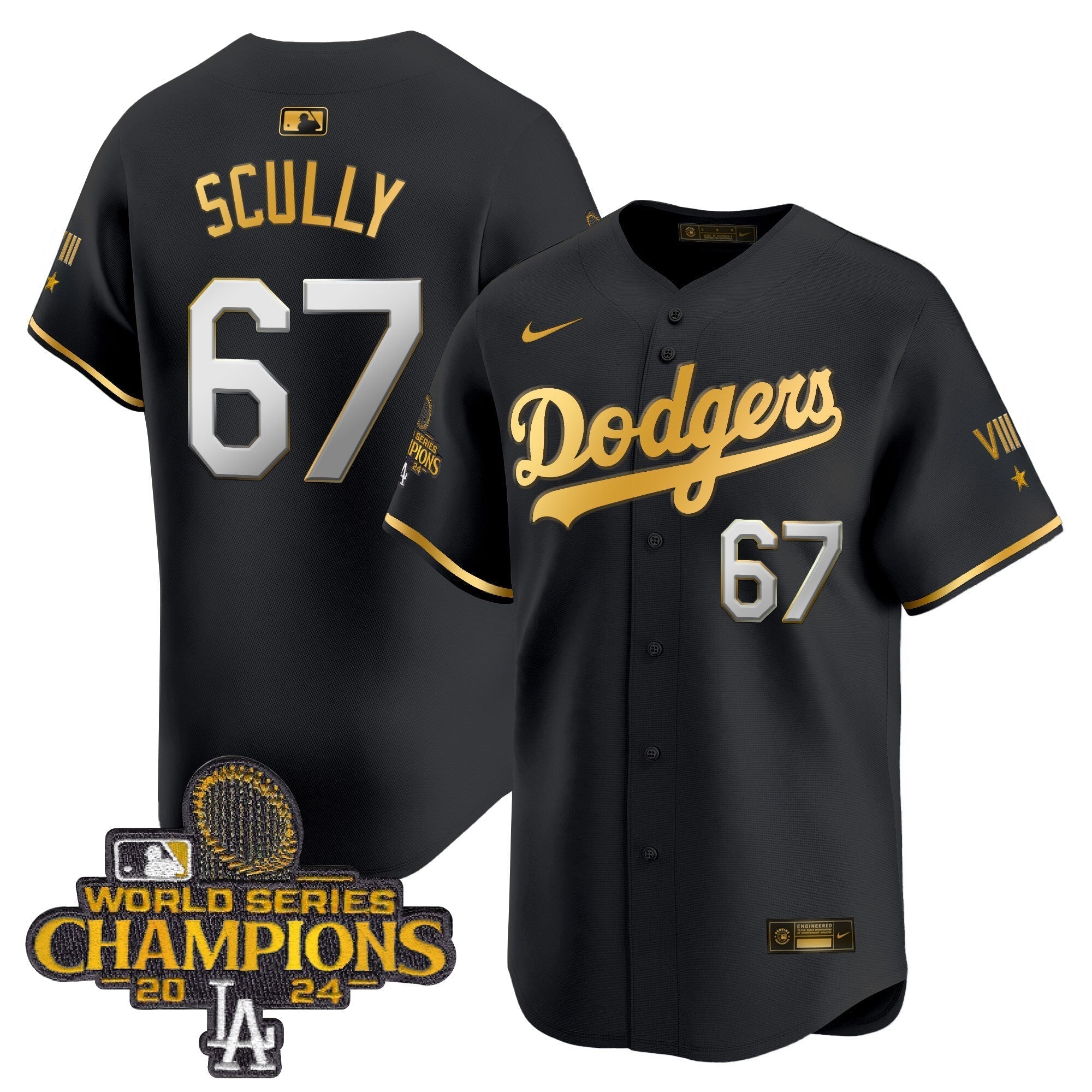 Dodgers 2024 World Series Champions Gold Trim Vapor Premier Limited Jersey - Stitched