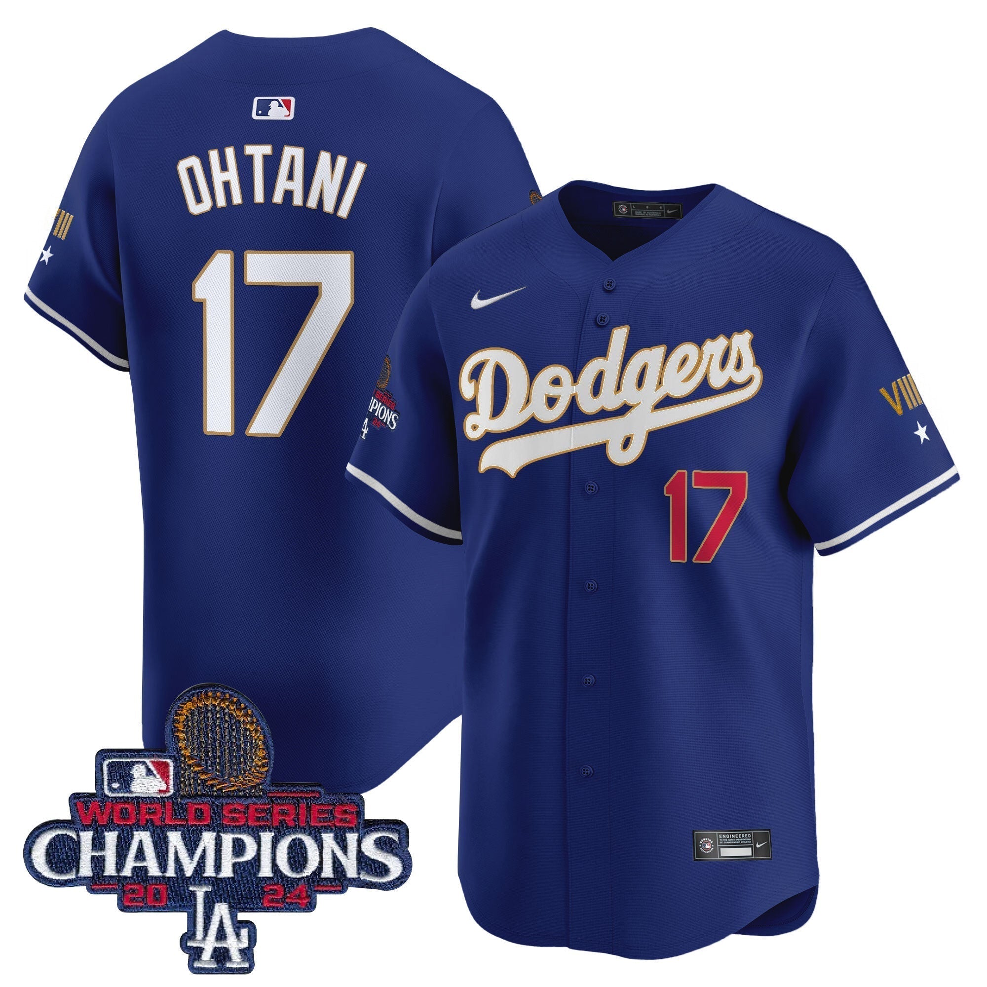 Dodgers 2024 World Series Champions Gold Trim Vapor Premier Limited Jersey - Stitched