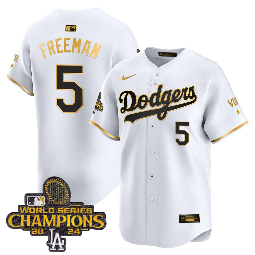 Dodgers 2024 World Series Champions Gold Trim Vapor Premier Limited Jersey - Stitched