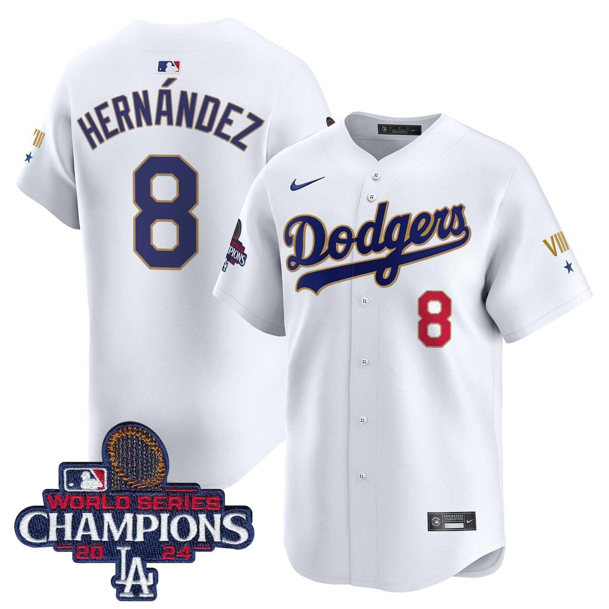 Dodgers 2024 World Series Champions Gold Trim Vapor Premier Limited Jersey - Stitched
