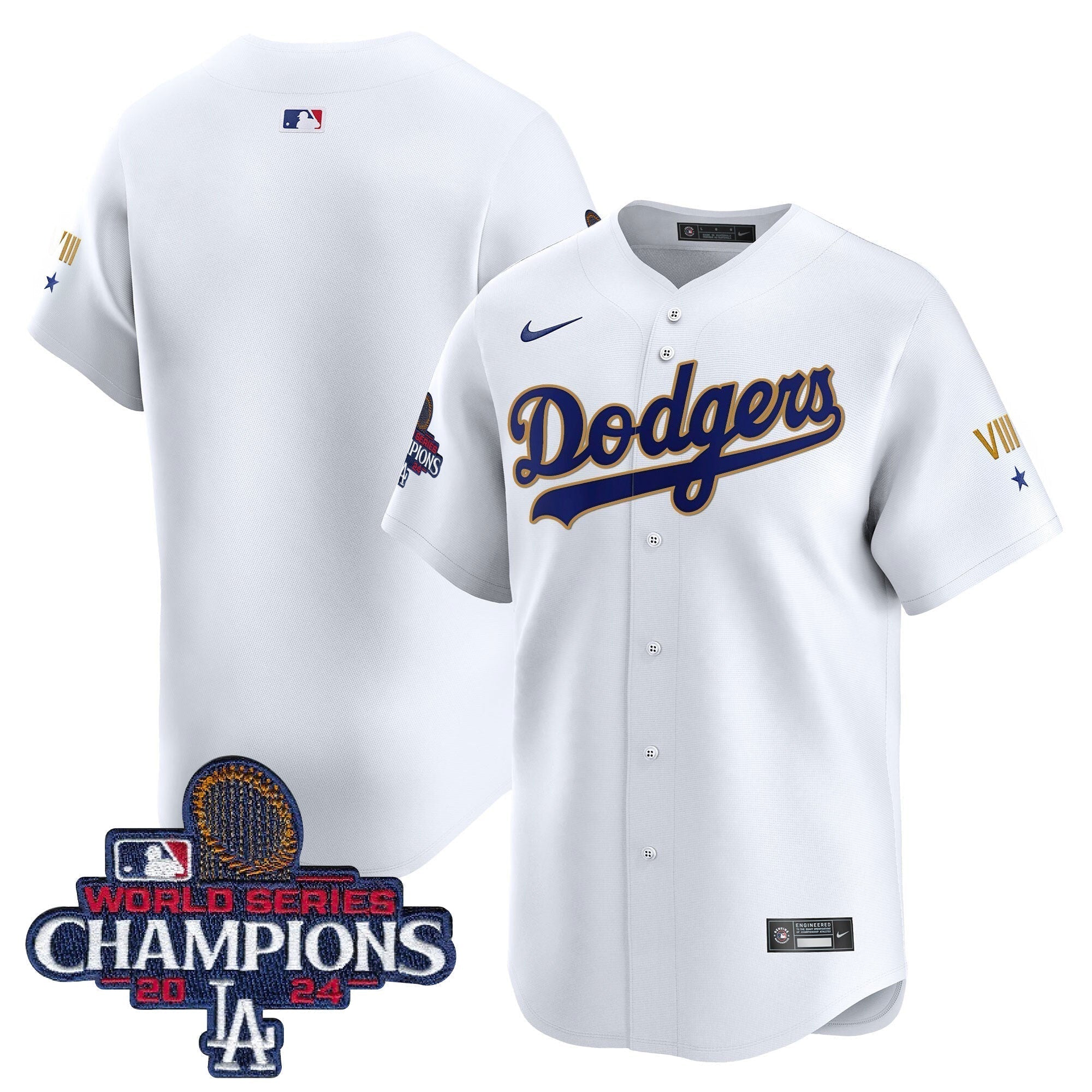 Dodgers 2024 World Series Champions Gold Trim Vapor Premier Limited Jersey - Stitched