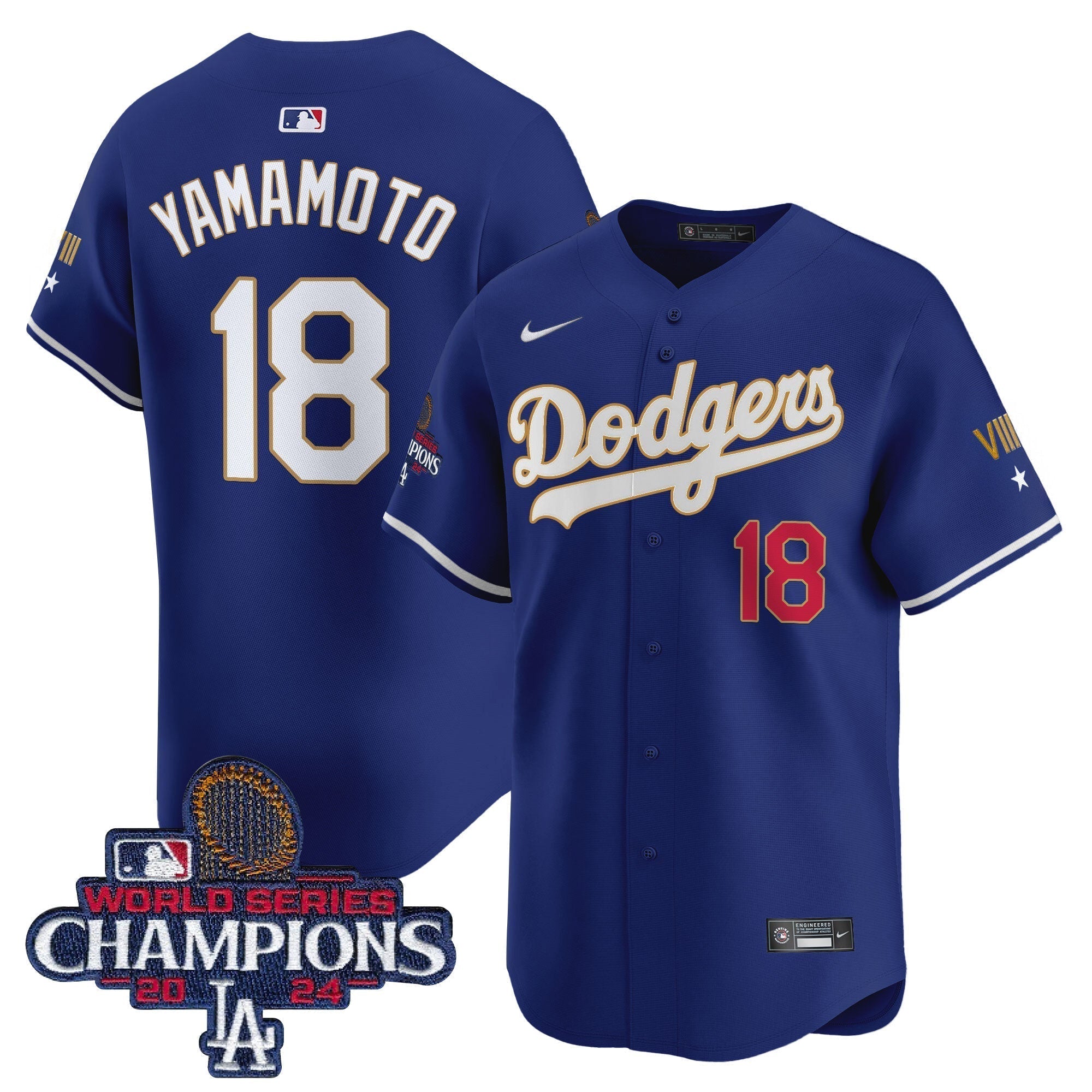 Dodgers 2024 World Series Champions Gold Trim Vapor Premier Limited Jersey - Stitched
