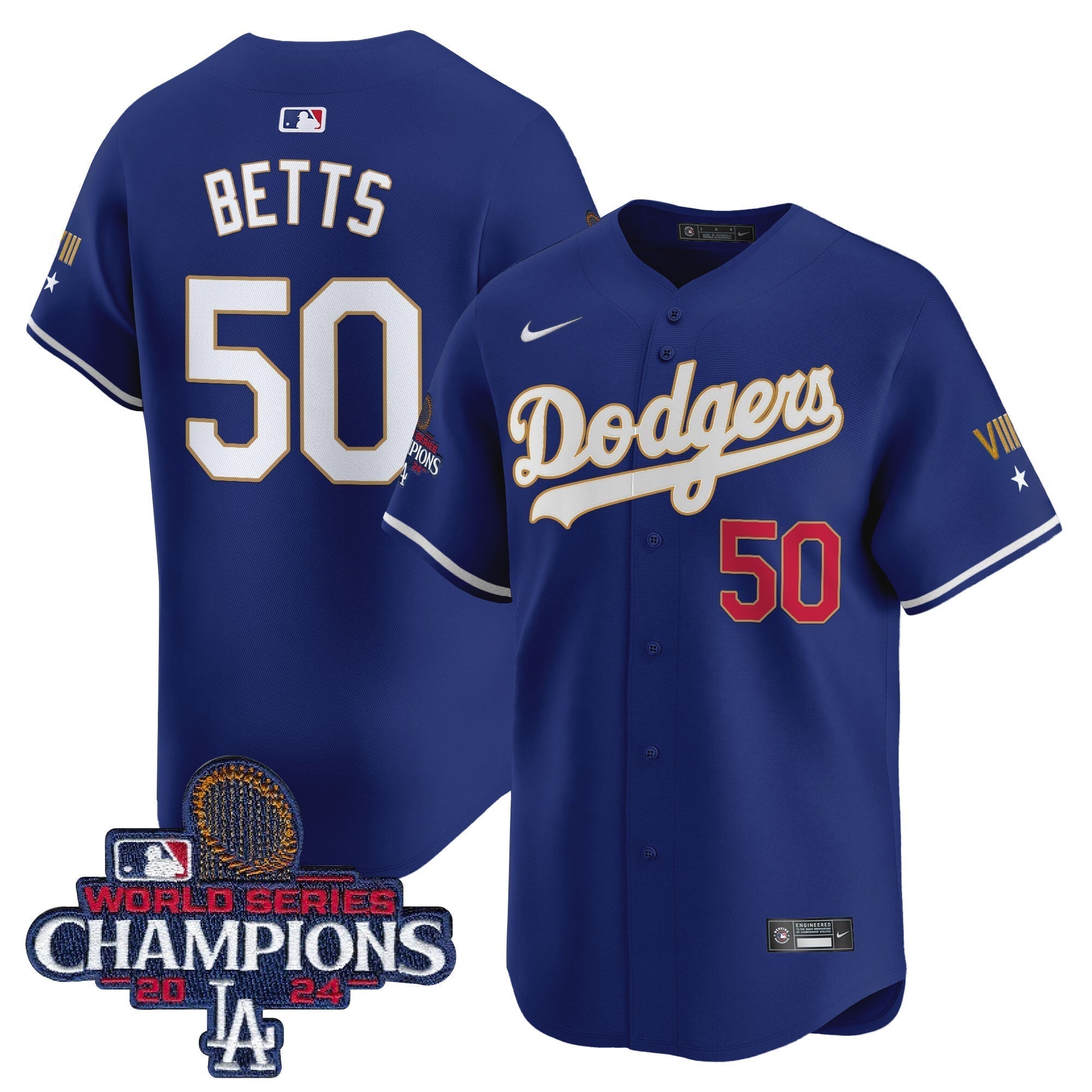 Dodgers 2024 World Series Champions Gold Trim Vapor Premier Limited Jersey - Stitched
