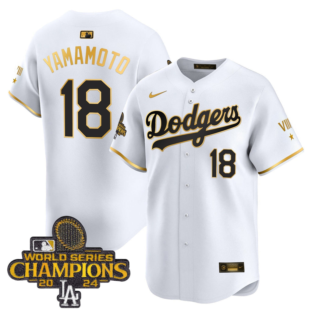 Dodgers 2024 World Series Champions Gold Trim Vapor Premier Limited Jersey - Stitched