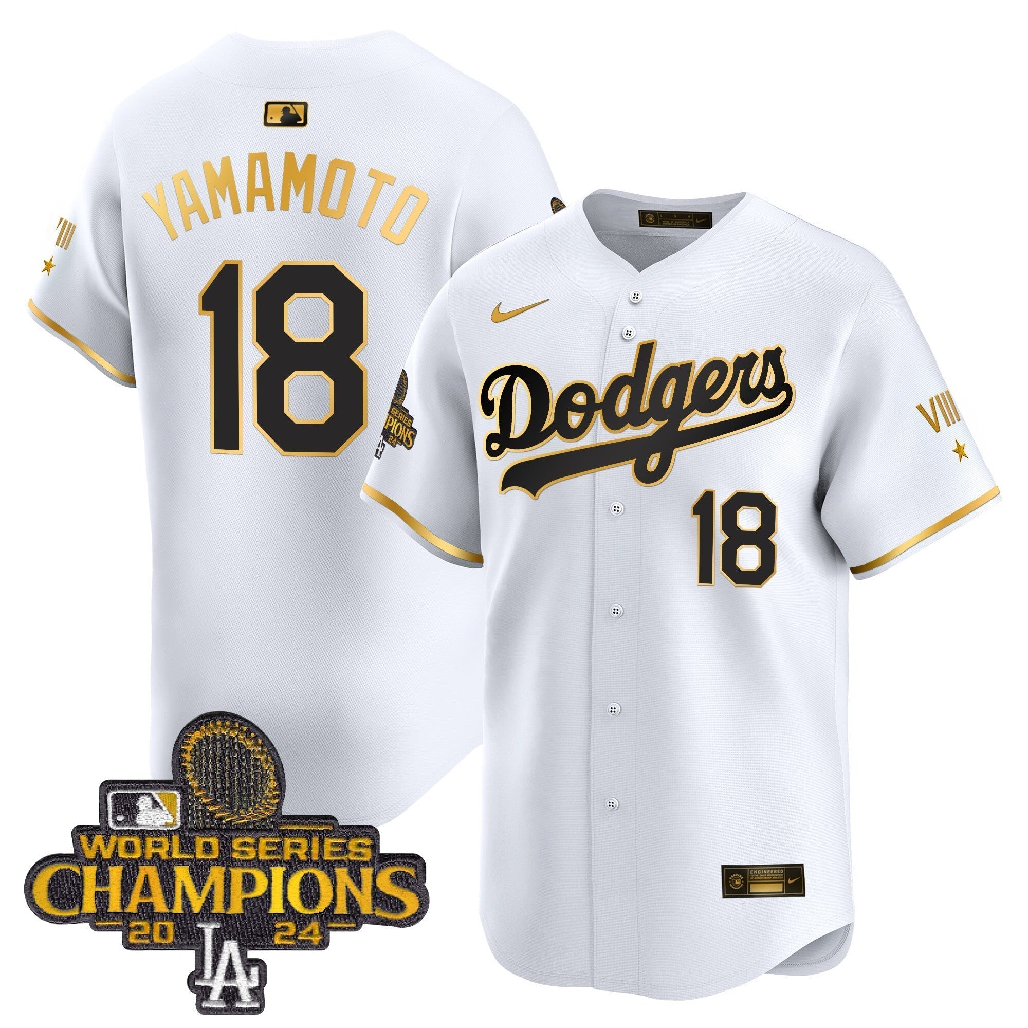 Dodgers 2024 World Series Champions Gold Trim Vapor Premier Limited Jersey - Stitched