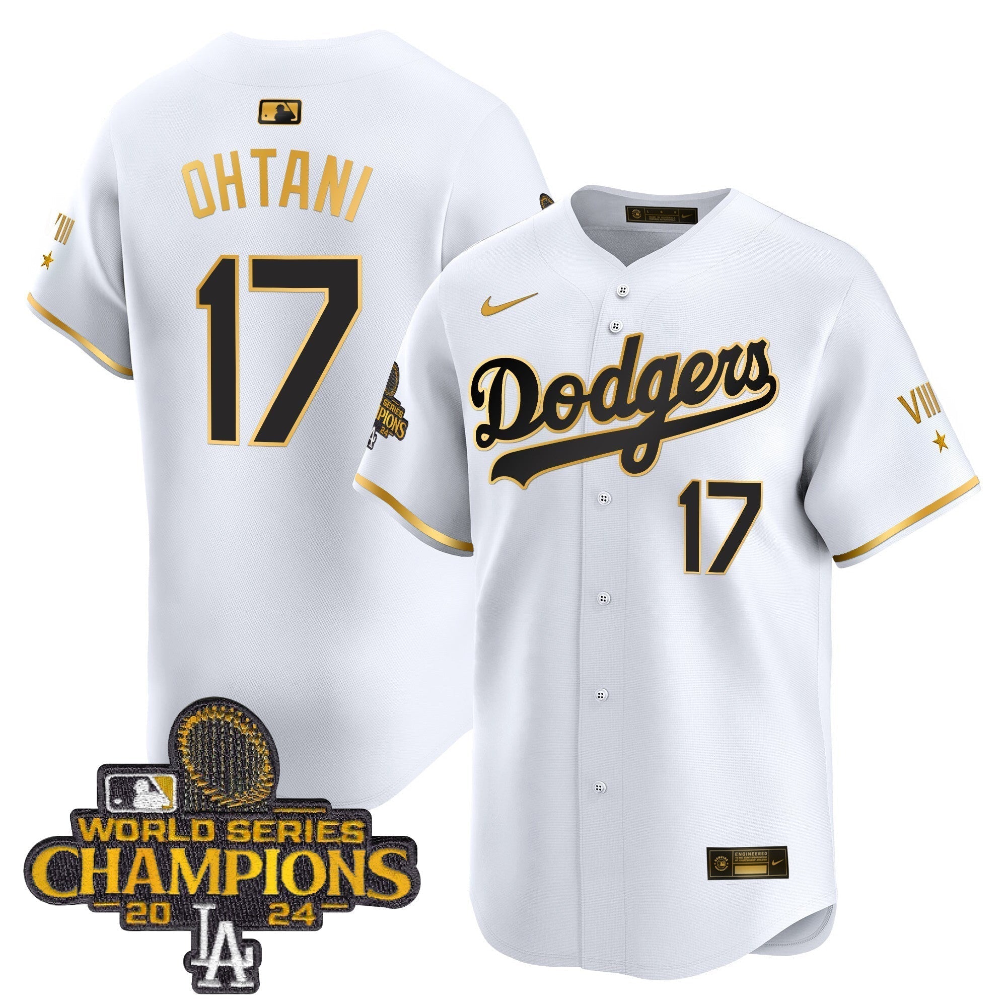 Dodgers 2024 World Series Champions Gold Trim Vapor Premier Limited Jersey - Stitched