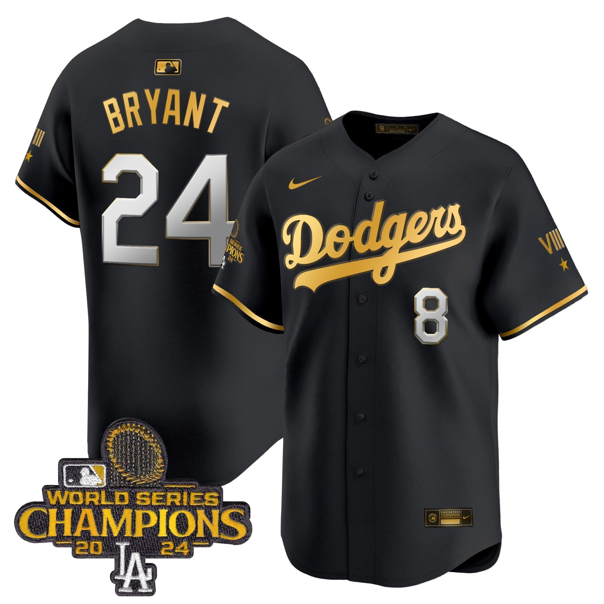 Dodgers 2024 World Series Champions Gold Trim Vapor Premier Limited Jersey - Stitched