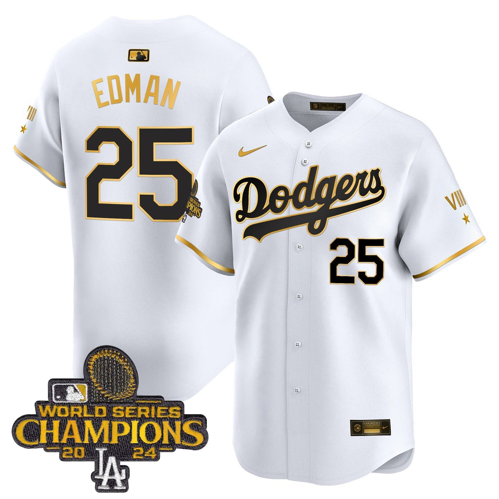 Dodgers 2024 World Series Champions Gold Trim Vapor Premier Limited Jersey - Stitched