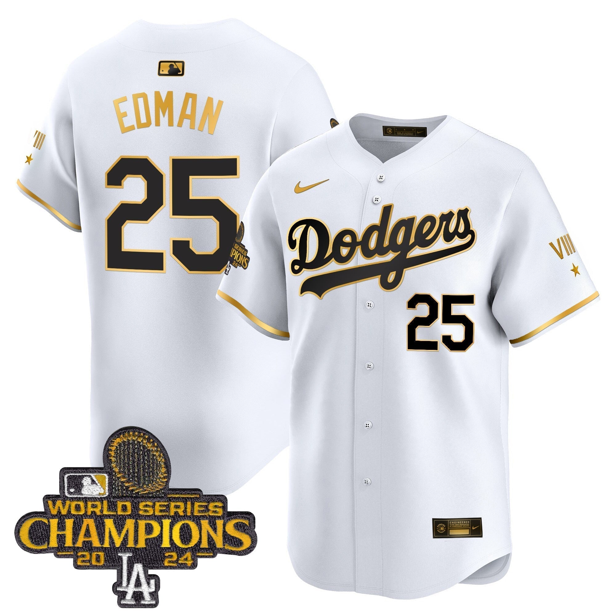 Dodgers 2024 World Series Champions Gold Trim Vapor Premier Limited Jersey - Stitched