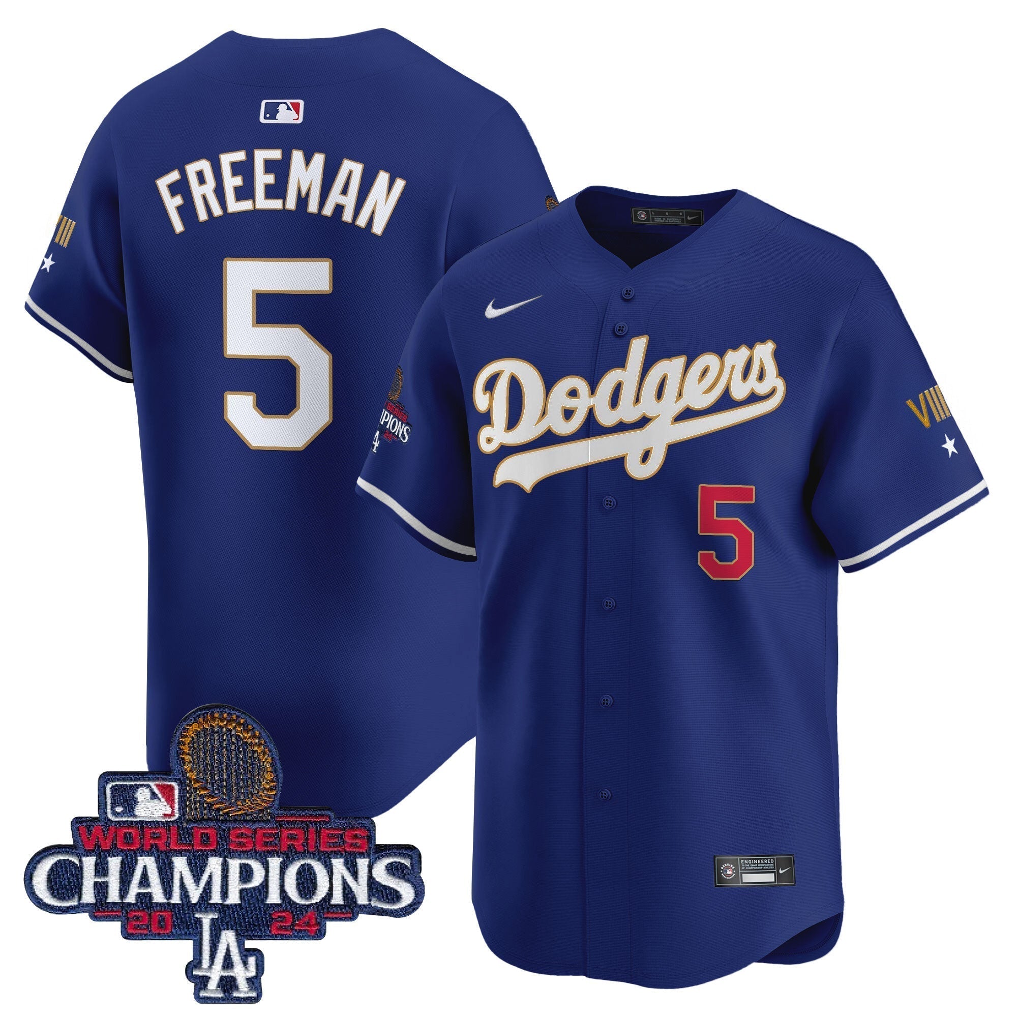 Dodgers 2024 World Series Champions Gold Trim Vapor Premier Limited Jersey - Stitched