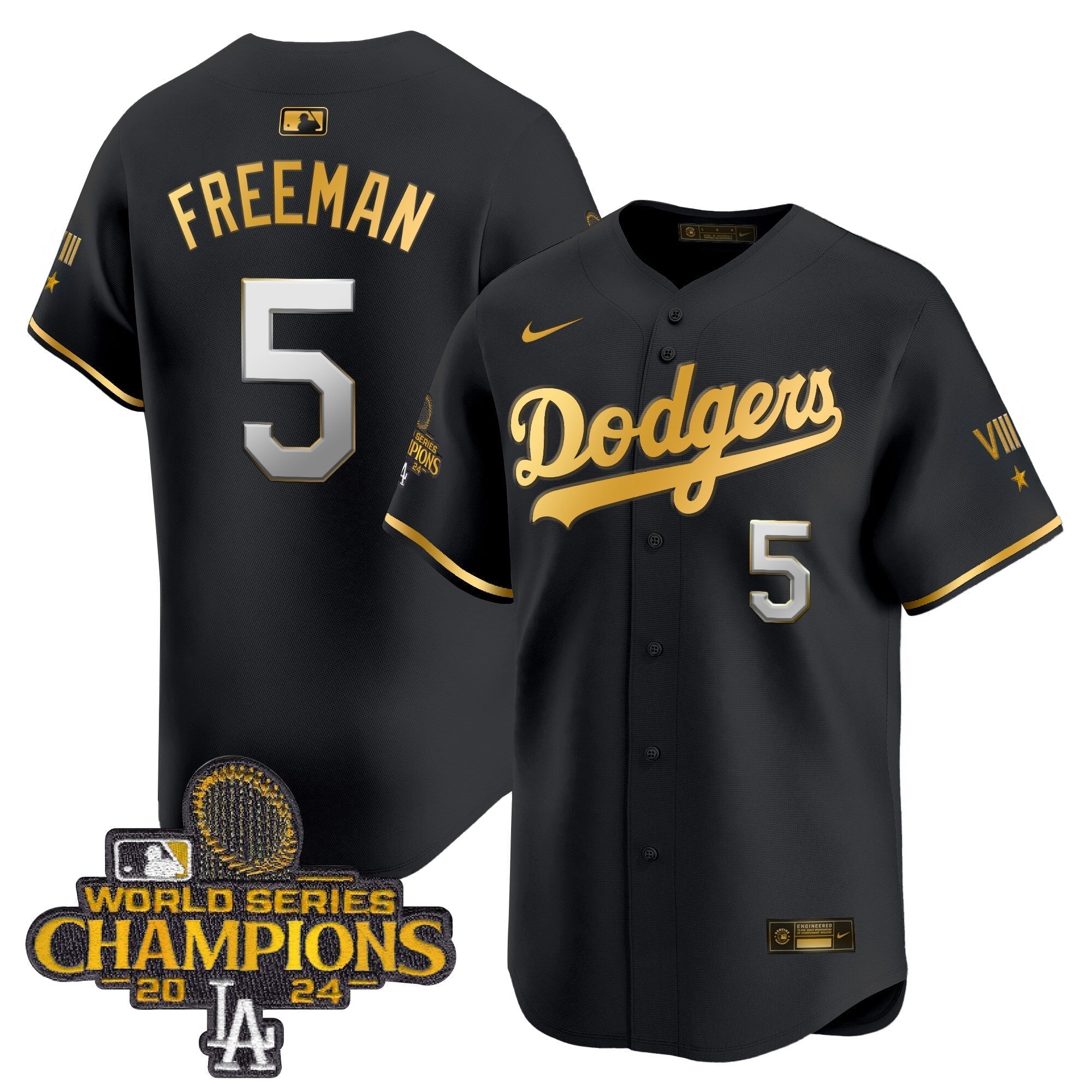 Dodgers 2024 World Series Champions Gold Trim Vapor Premier Limited Jersey - Stitched