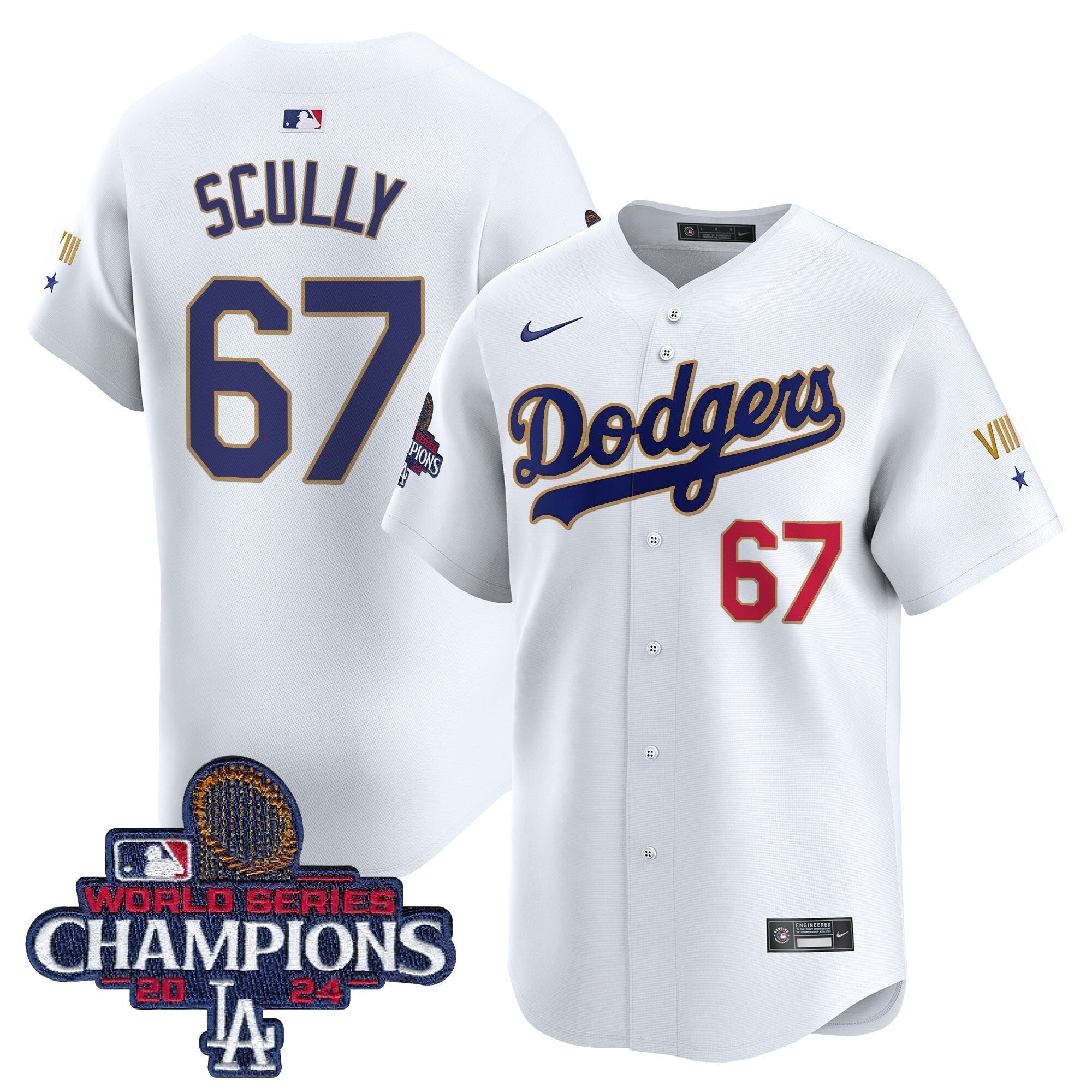 Dodgers 2024 World Series Champions Gold Trim Vapor Premier Limited Jersey - Stitched