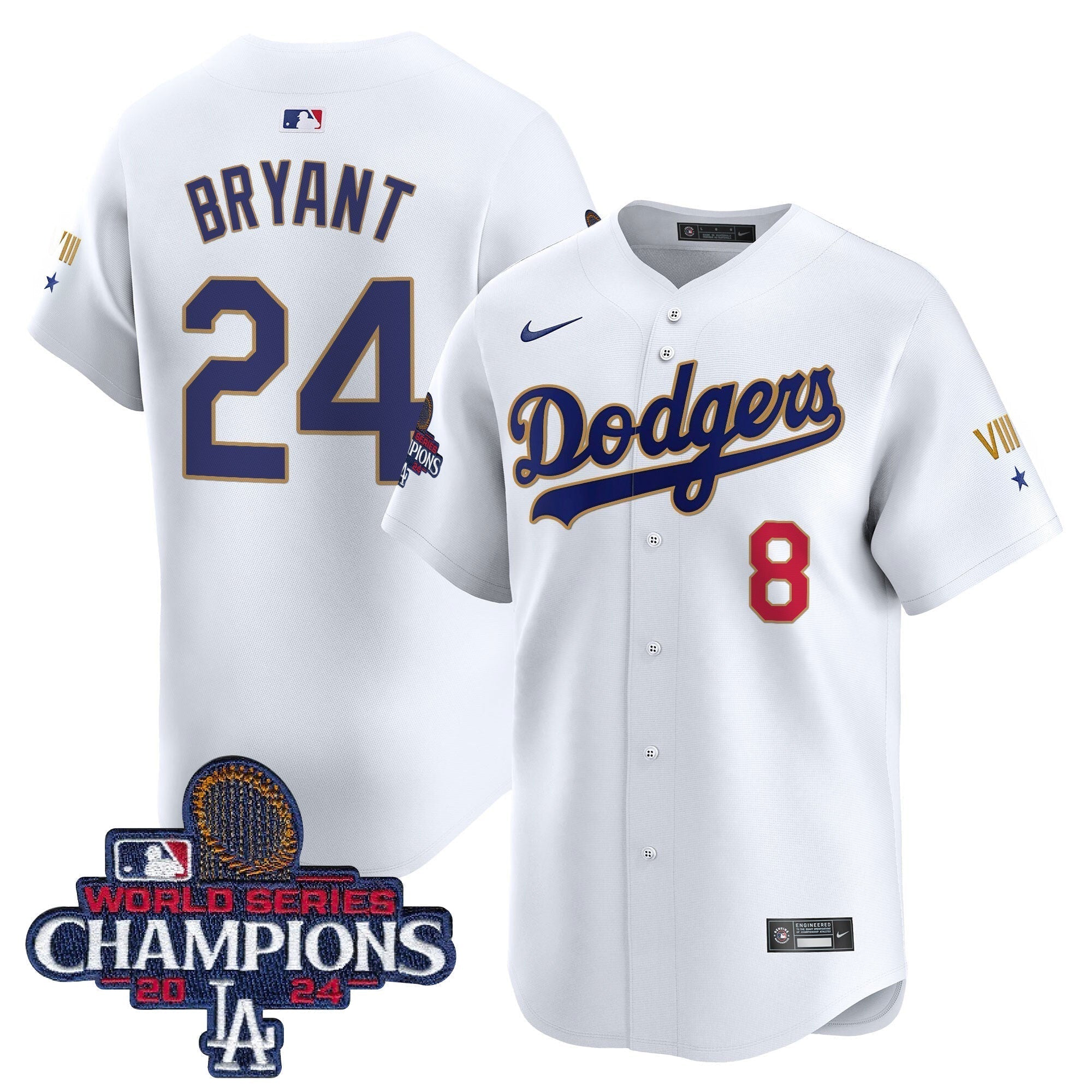 Dodgers 2024 World Series Champions Gold Trim Vapor Premier Limited Jersey - Stitched