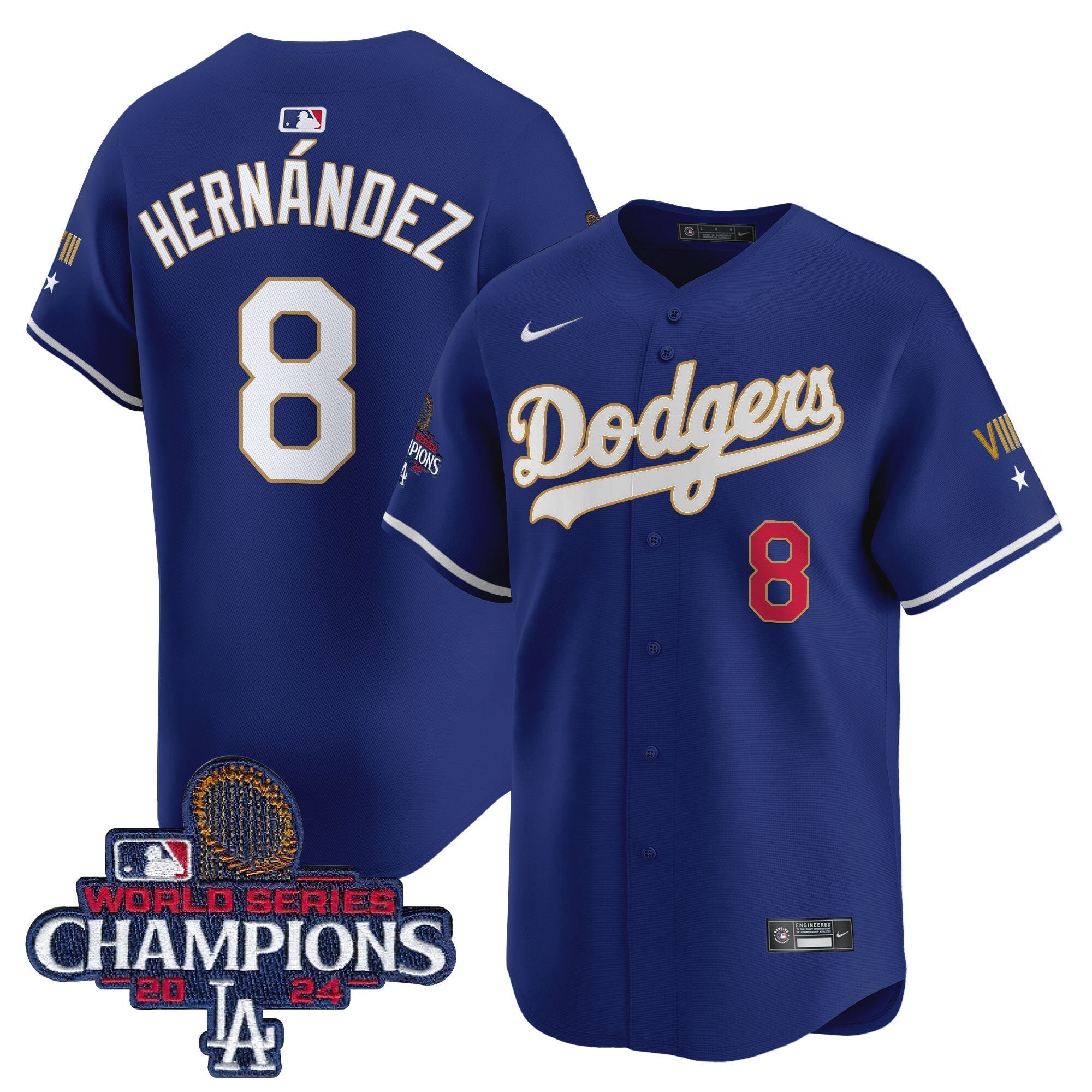 Dodgers 2024 World Series Champions Gold Trim Vapor Premier Limited Jersey - Stitched