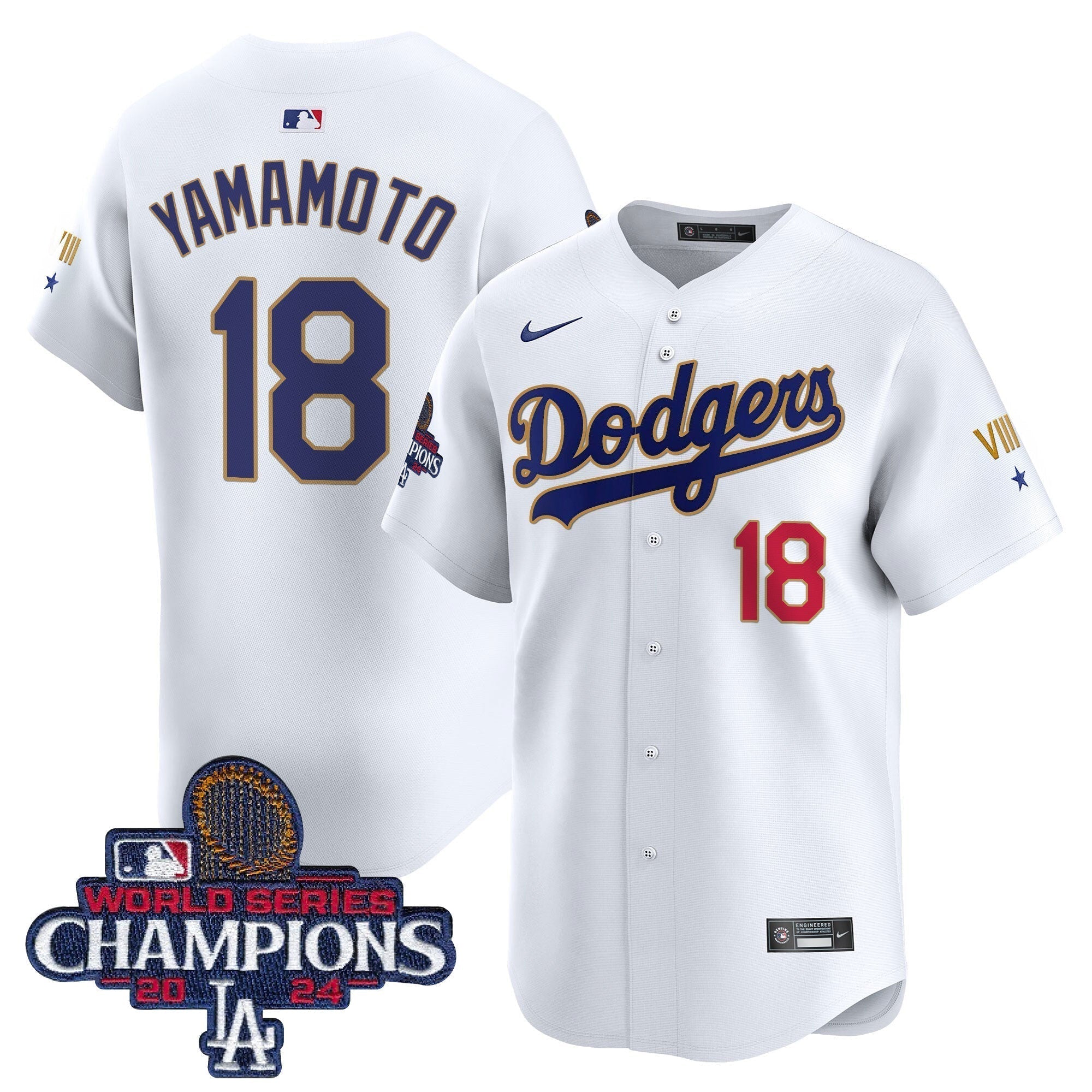 Dodgers 2024 World Series Champions Gold Trim Vapor Premier Limited Jersey - Stitched
